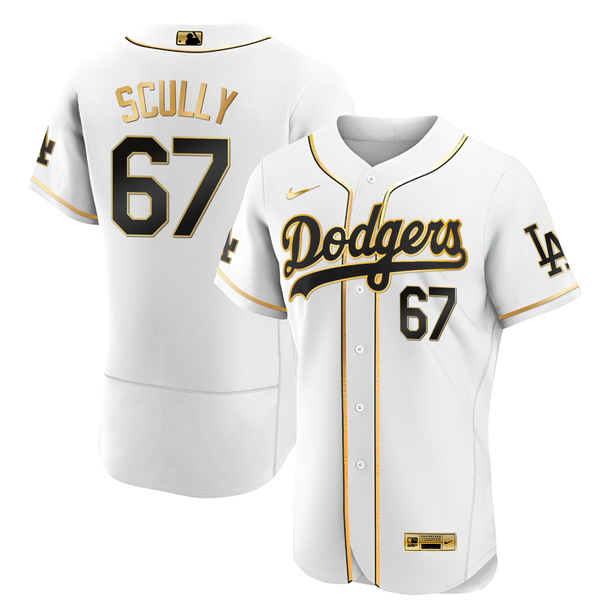 Vin Scully Men's Los Angeles Dodgers Black Limited & Gold Flex White Gold Jersey - All Stitched