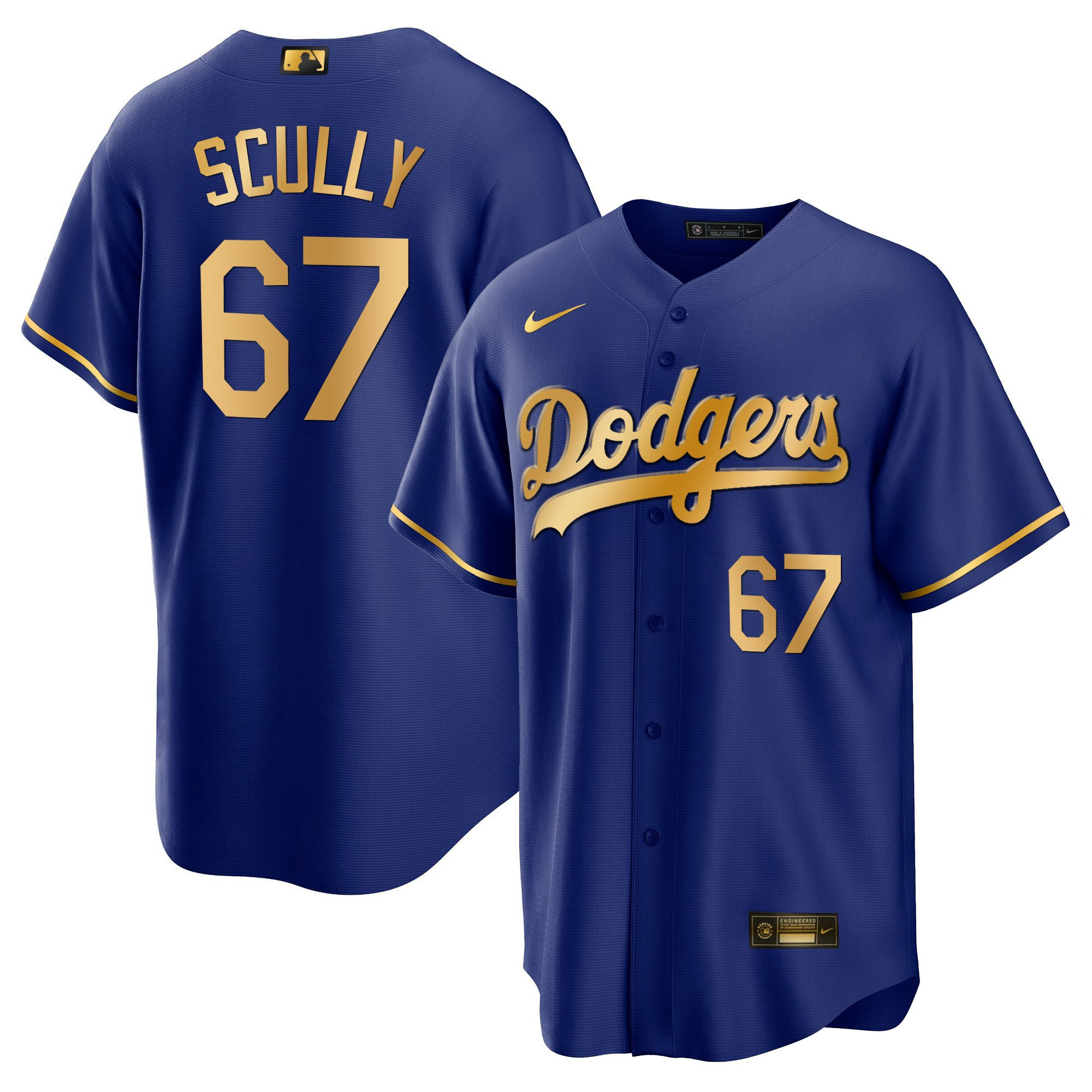 Vin Scully Men's Los Angeles Dodgers Cool Base Gold Cool Royal Gold Jersey - All Stitched