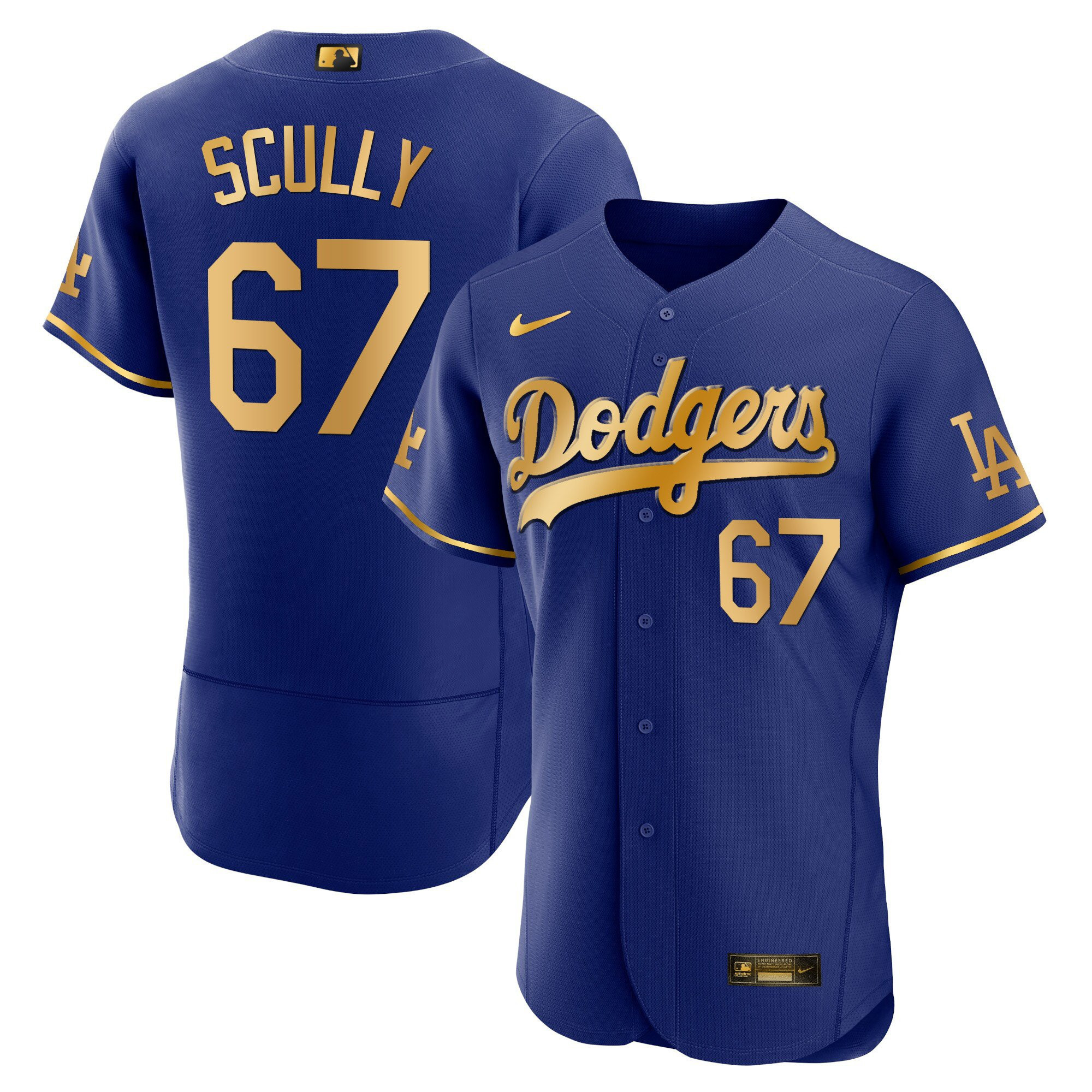 Vin Scully Men's Los Angeles Dodgers Flex Base Gold Flex Royal Gold Jersey - All Stitched