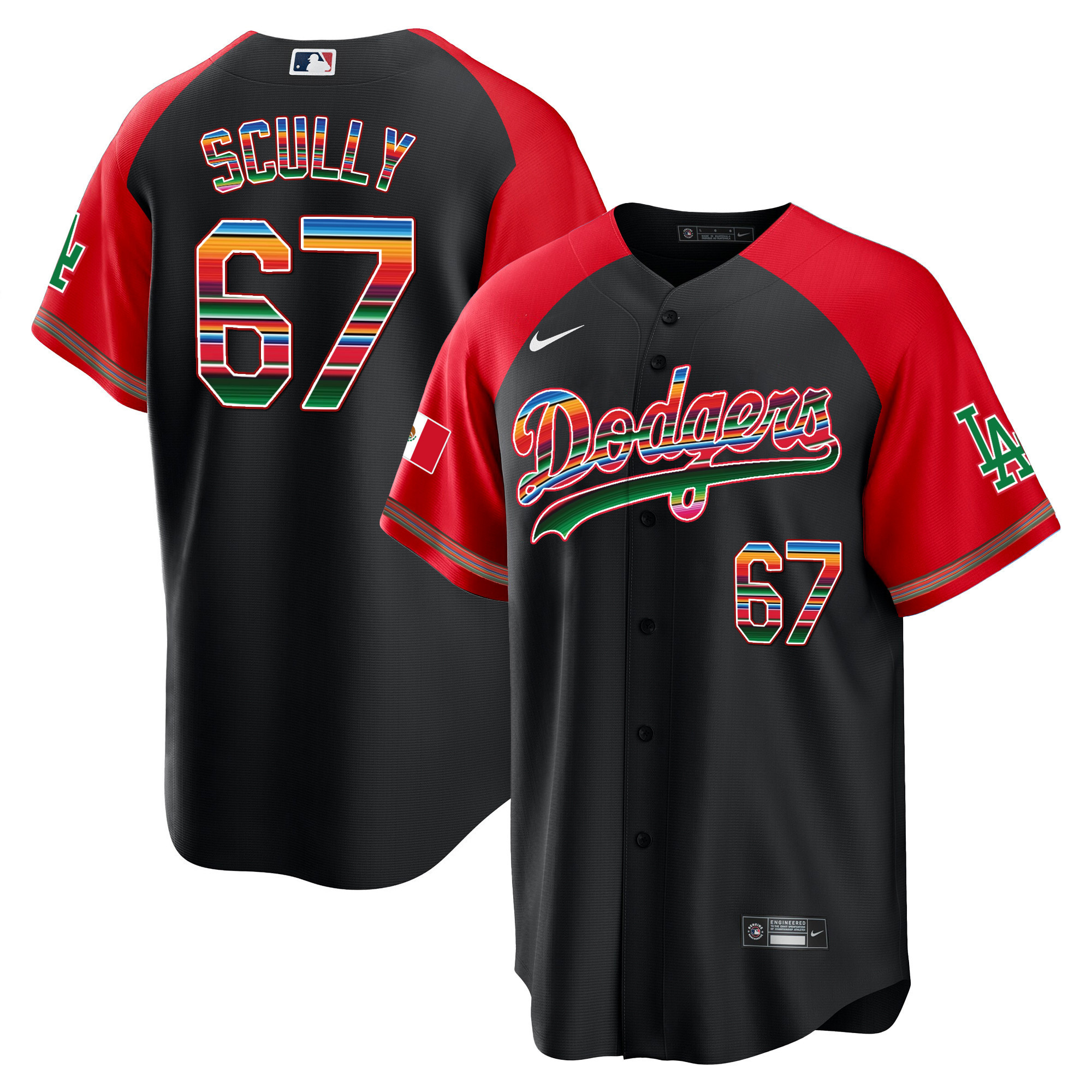 Vin Scully Men's Los Angeles Dodgers Mexico Alternate Cool Base Black Jersey - All Stitched