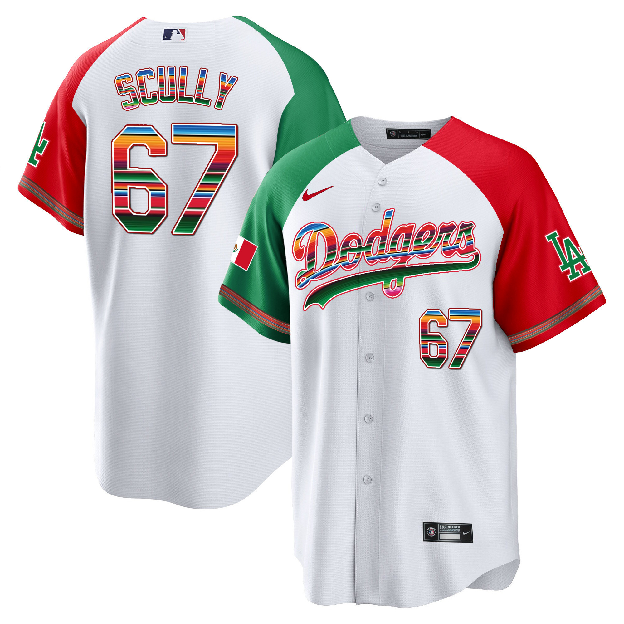 Vin Scully Men's Los Angeles Dodgers Mexico Alternate Cool Base White Jersey - All Stitched