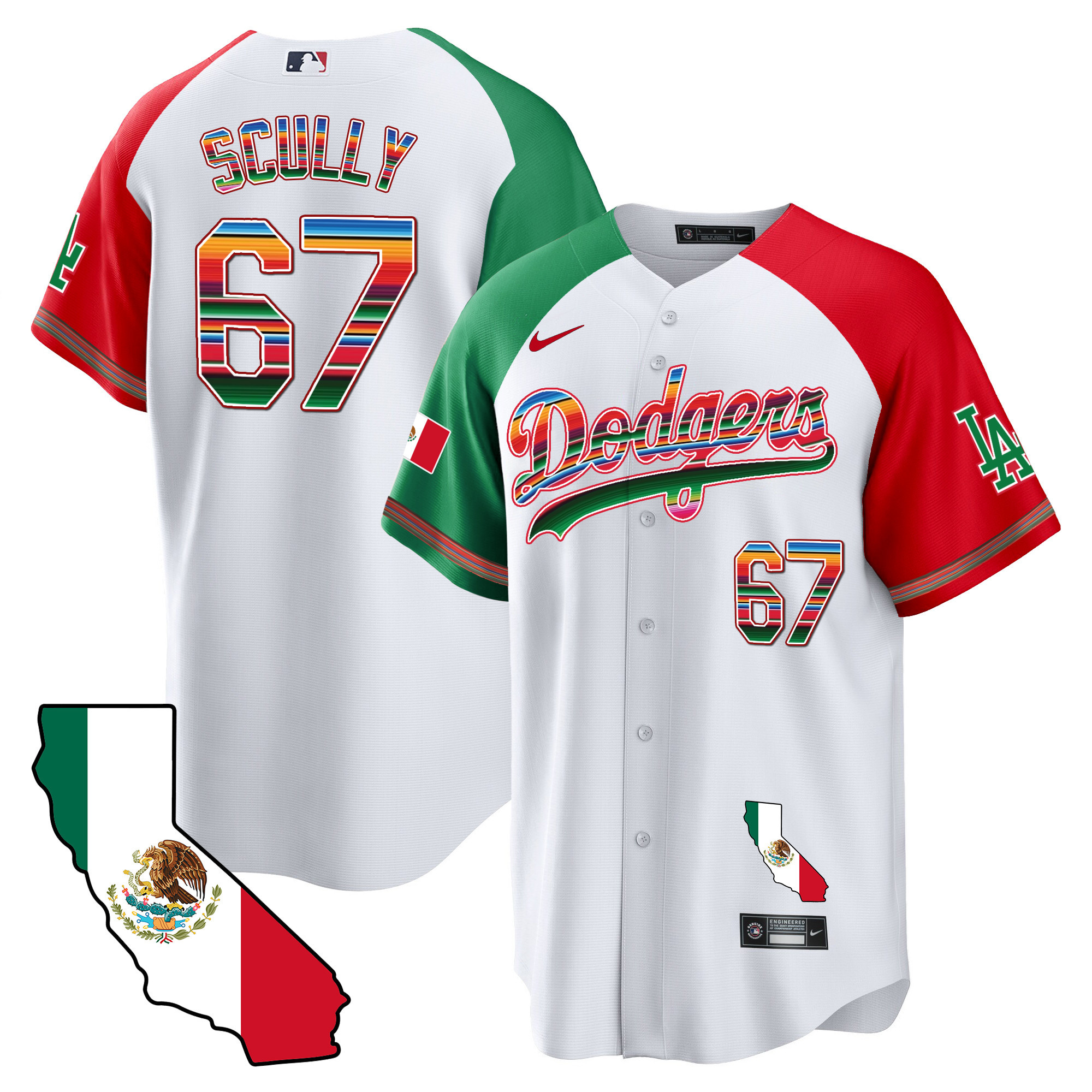 Vin Scully Men's Los Angeles Dodgers Mexico California Map Cool Base Alternate Jersey - All Stitched