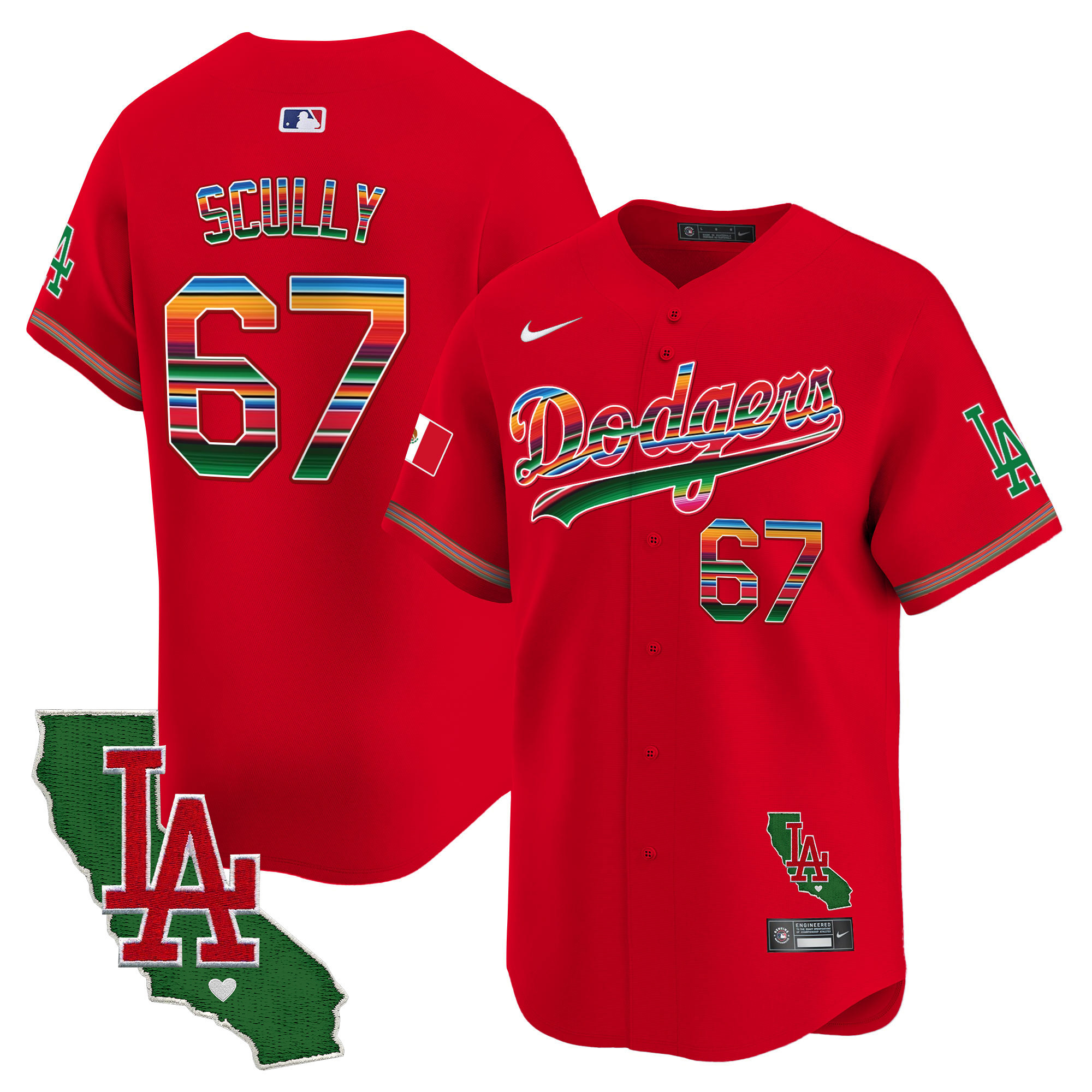 Vin Scully Men's Los Angeles Dodgers Mexico California Patch Vapor Premier Limited Red Jersey - All Stitched