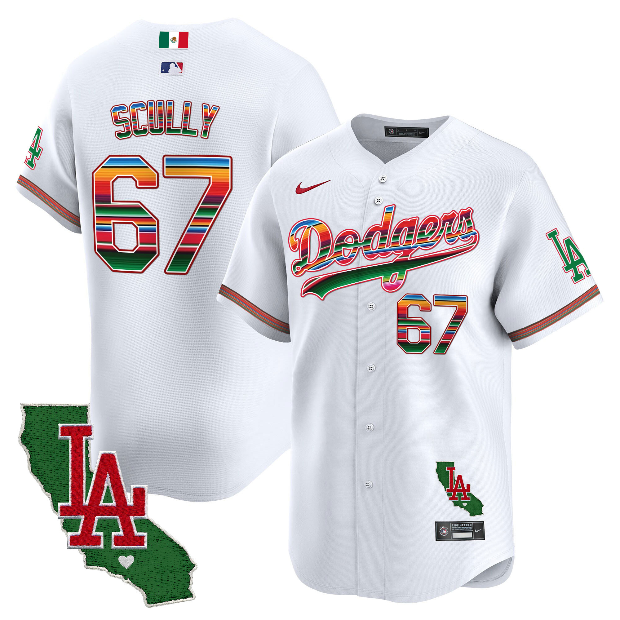 Vin Scully Men's Los Angeles Dodgers Mexico California Patch Vapor Premier Limited V2 White Jersey - All Stitched