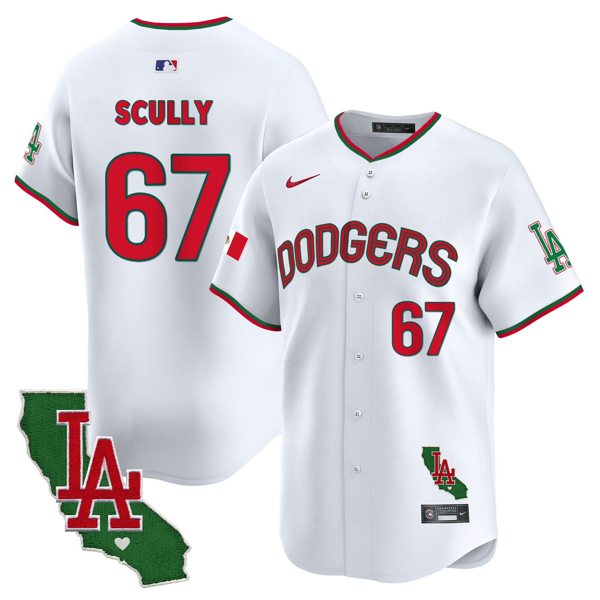Vin Scully Men's Los Angeles Dodgers Mexico California Patch Vapor Premier Limited V3 White Jersey - All Stitched