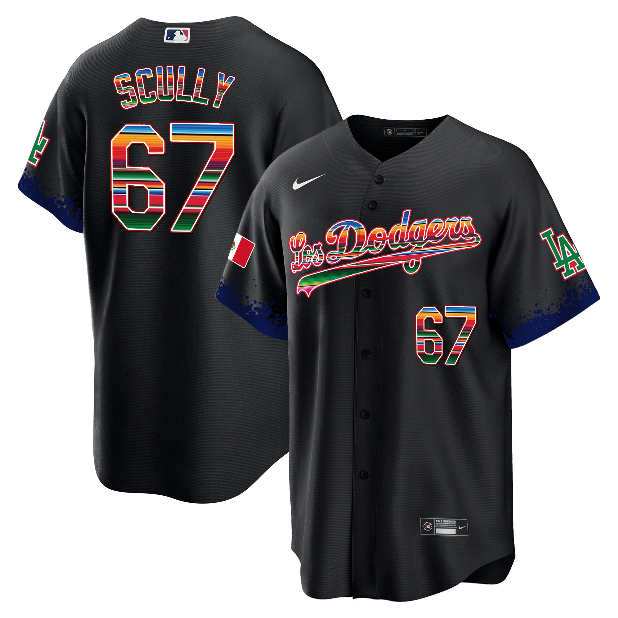 Vin Scully Men's Los Angeles Dodgers Mexico Cool Base City Connect Limited Black Jersey - All Stitched