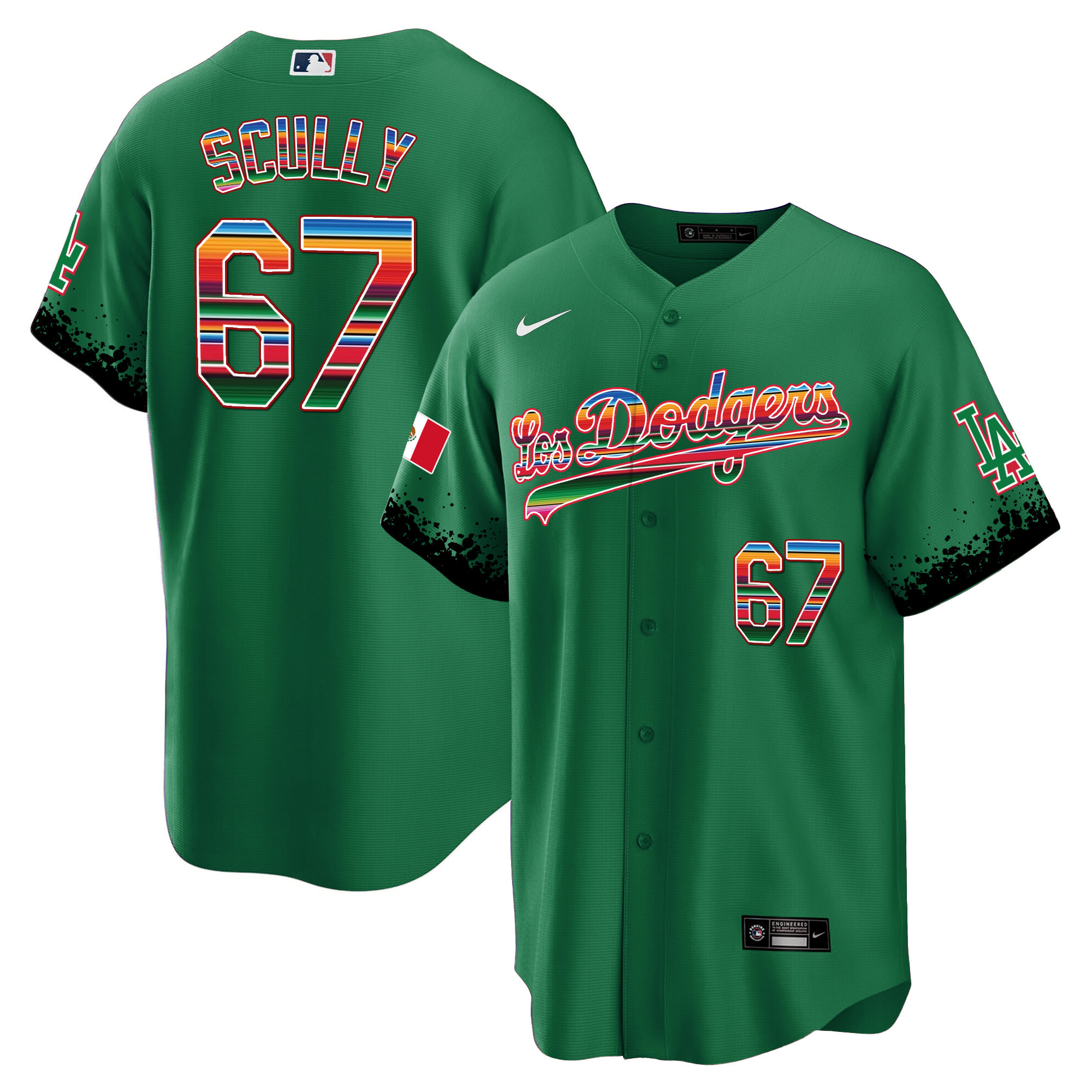 Vin Scully Men's Los Angeles Dodgers Mexico Cool Base City Connect Limited Green Jersey - All Stitched