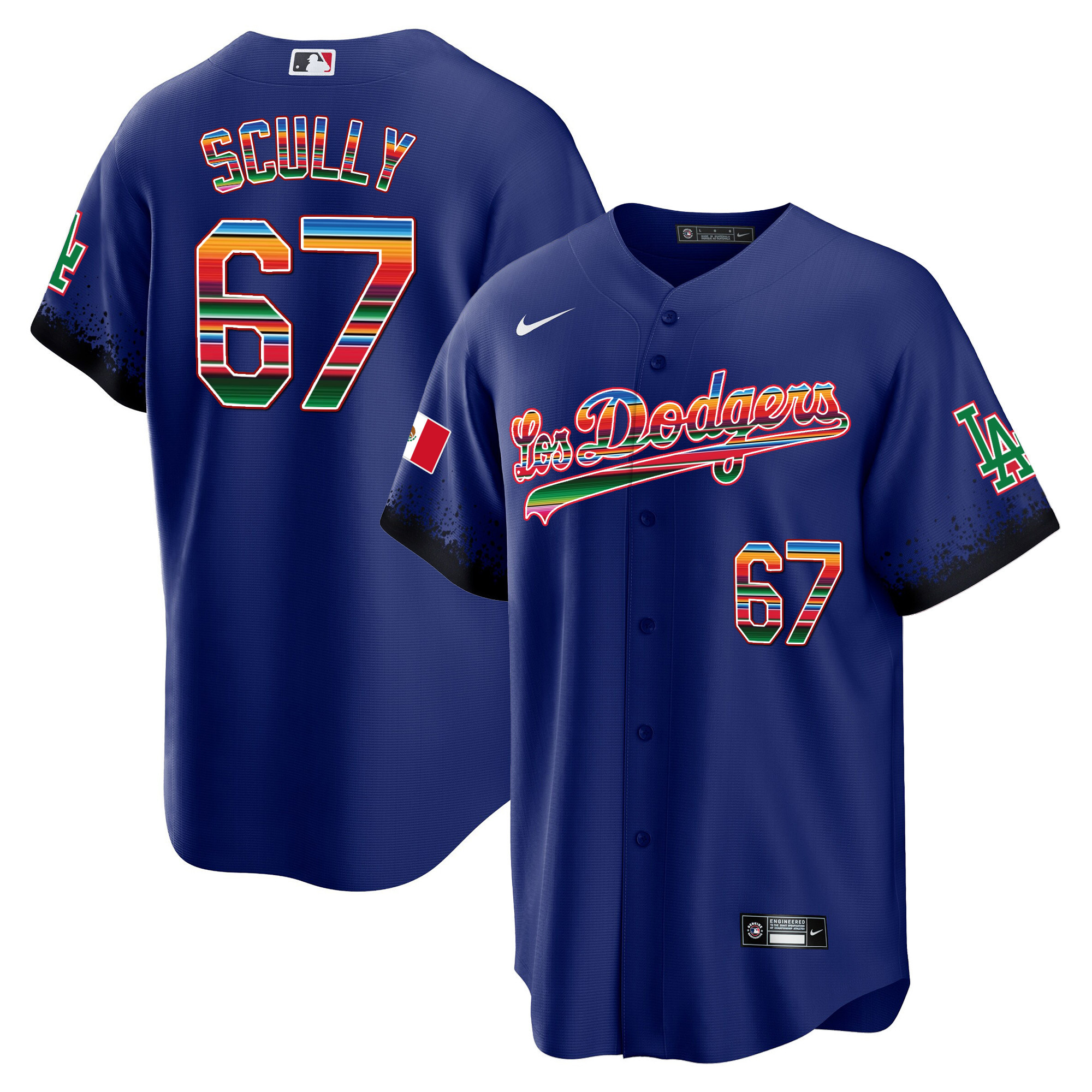 Vin Scully Men's Los Angeles Dodgers Mexico Cool Base City Connect Limited Royal Jersey - All Stitched
