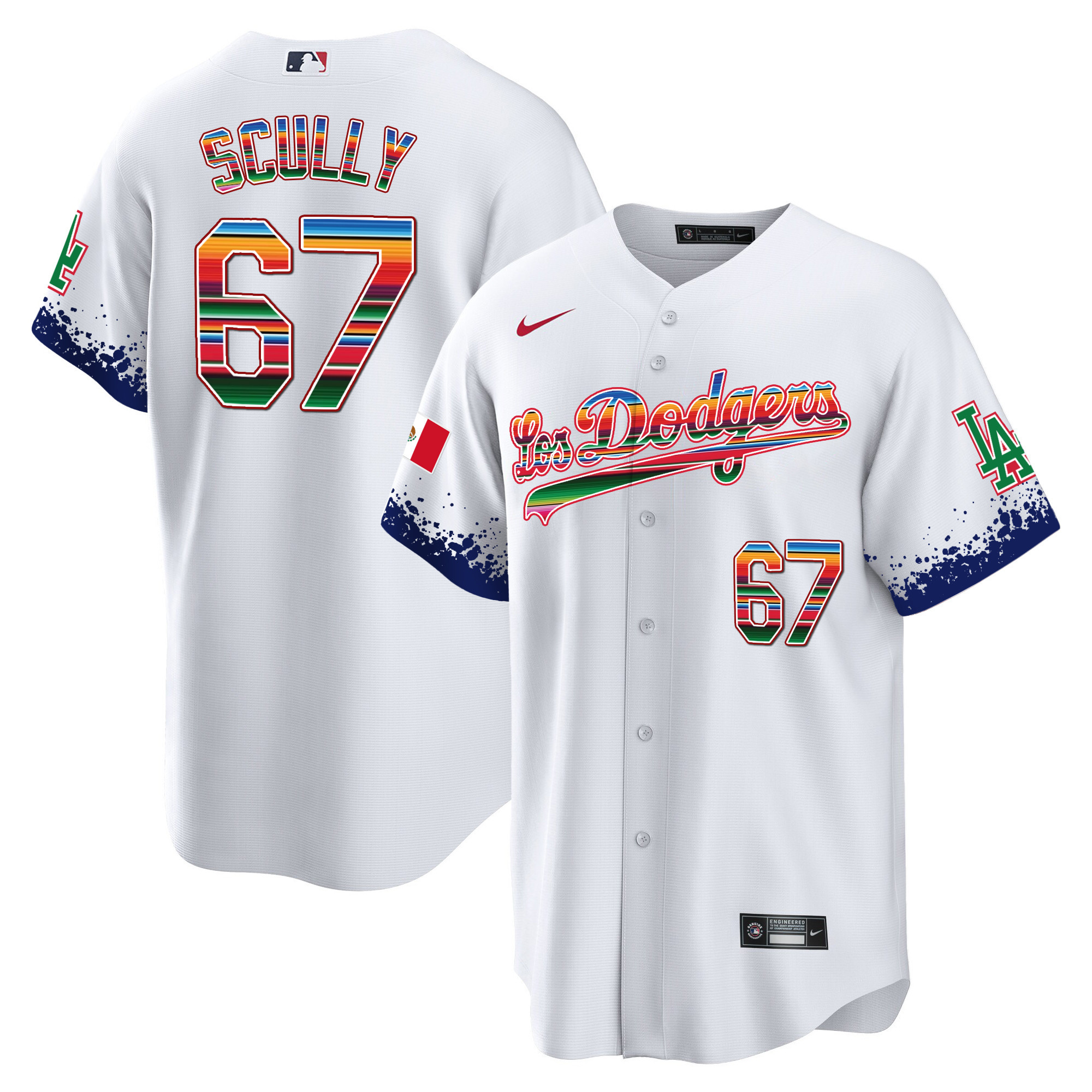 Vin Scully Men's Los Angeles Dodgers Mexico Cool Base City Connect Limited White Jersey - All Stitched