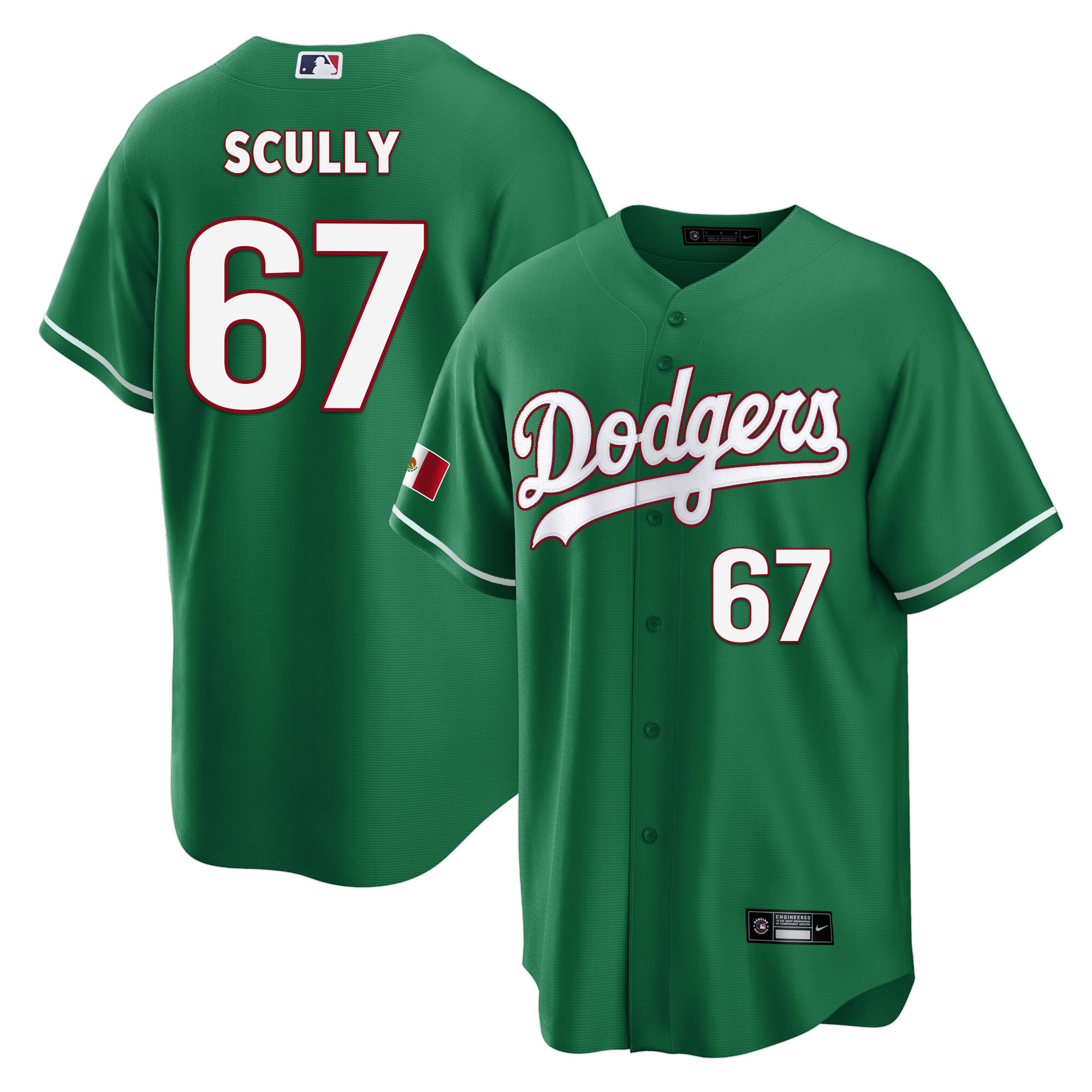 Vin Scully Men's Los Angeles Dodgers Mexico Cool Base Green Jersey - All Stitched