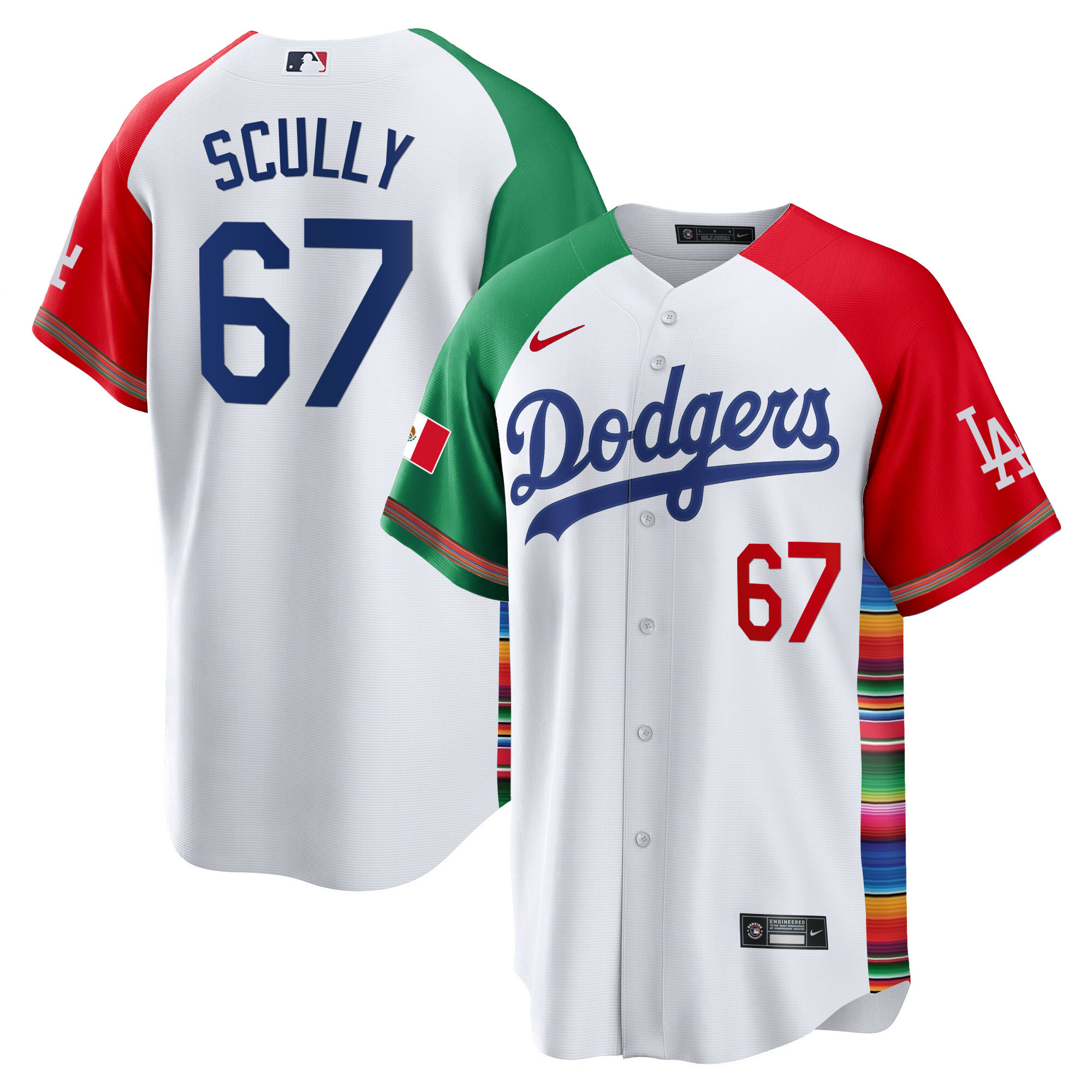 Vin Scully Men's Los Angeles Dodgers Mexico Cool Base Limited V2 Alternate Jersey - All Stitched