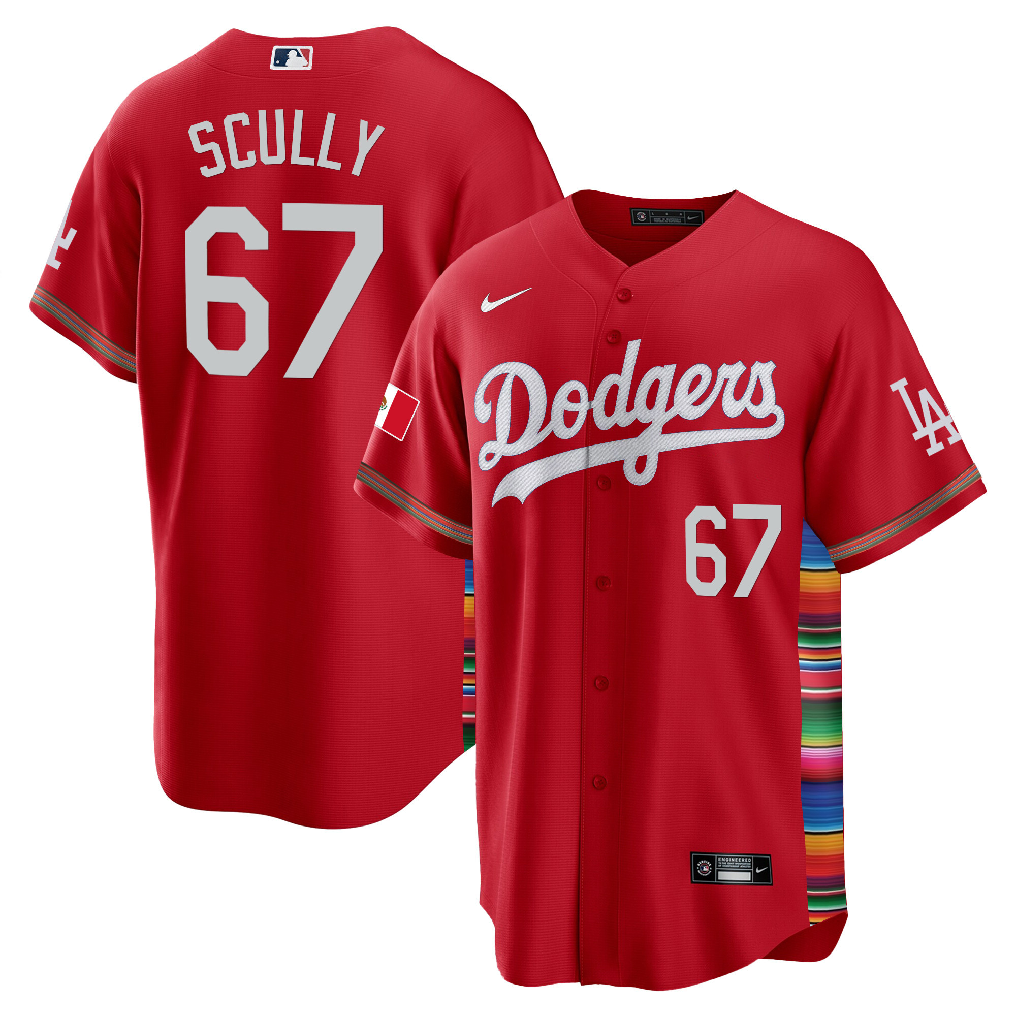 Vin Scully Men's Los Angeles Dodgers Mexico Cool Base Limited V2 Red Jersey - All Stitched