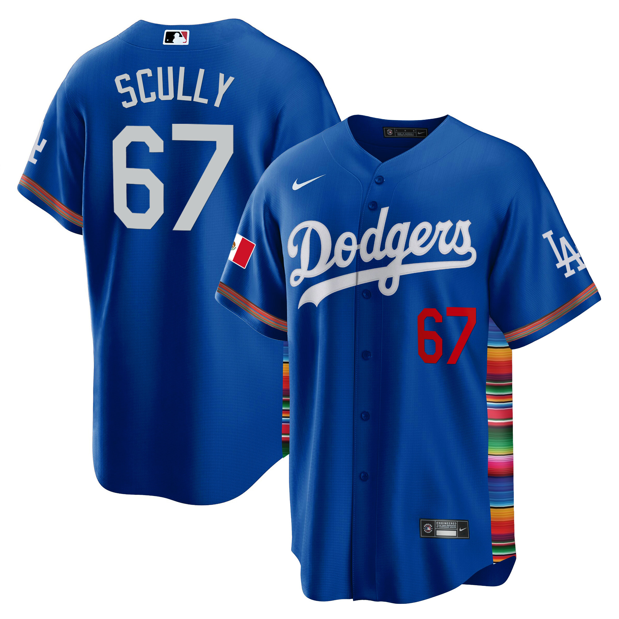 Vin Scully Men's Los Angeles Dodgers Mexico Cool Base Limited V2 Royal Jersey - All Stitched