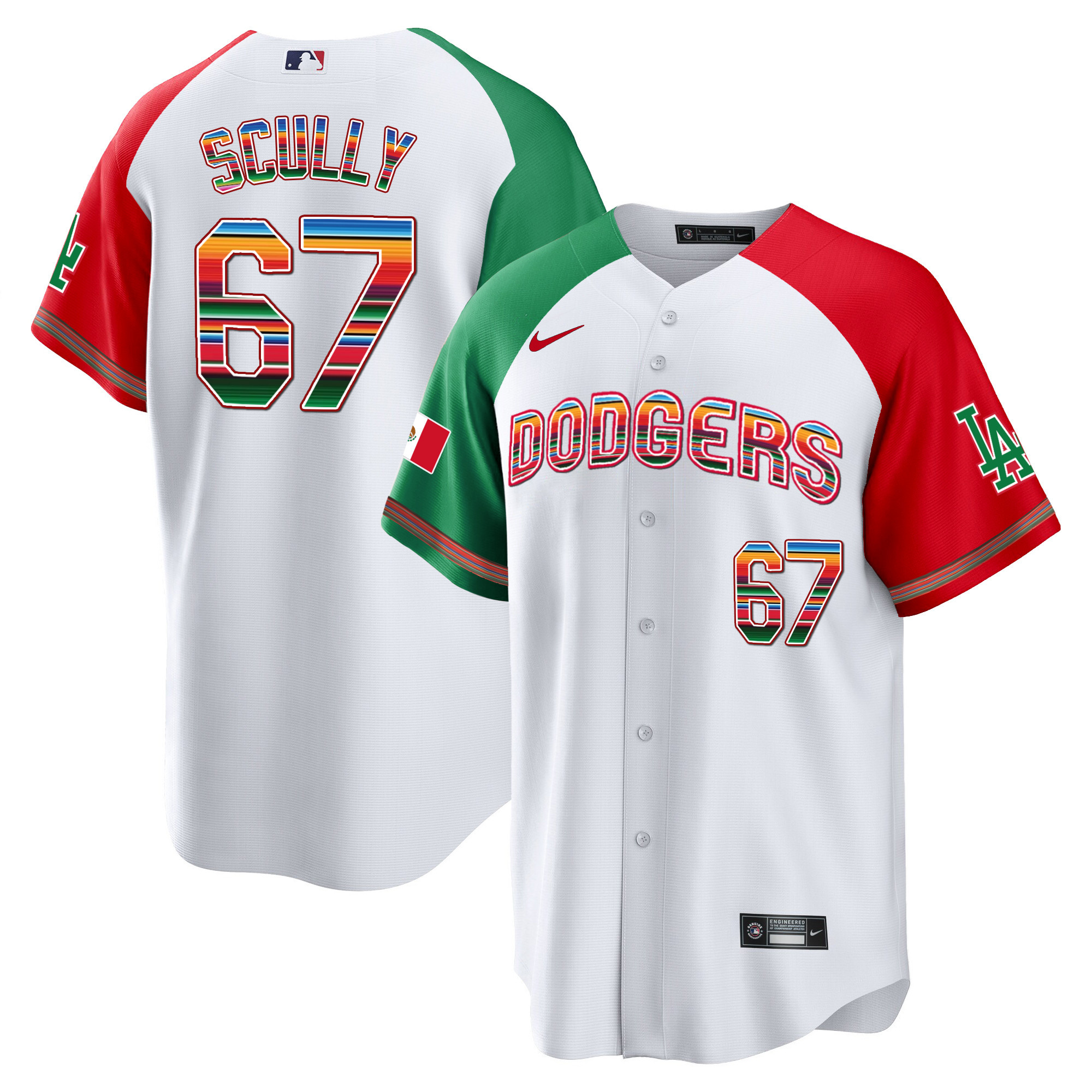 Vin Scully Men's Los Angeles Dodgers Mexico Cool Base Limited V3 Alternate Jersey - All Stitched