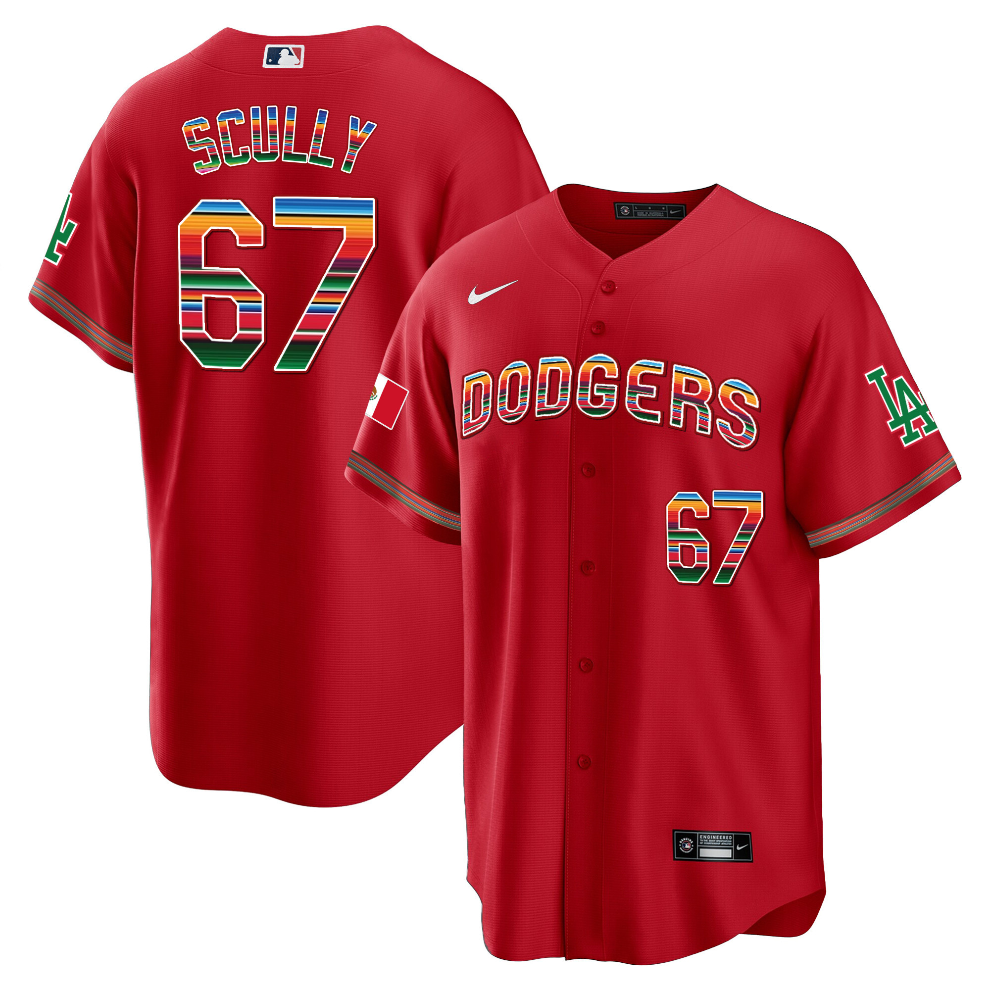 Vin Scully Men's Los Angeles Dodgers Mexico Cool Base Limited V3 Red Jersey - All Stitched