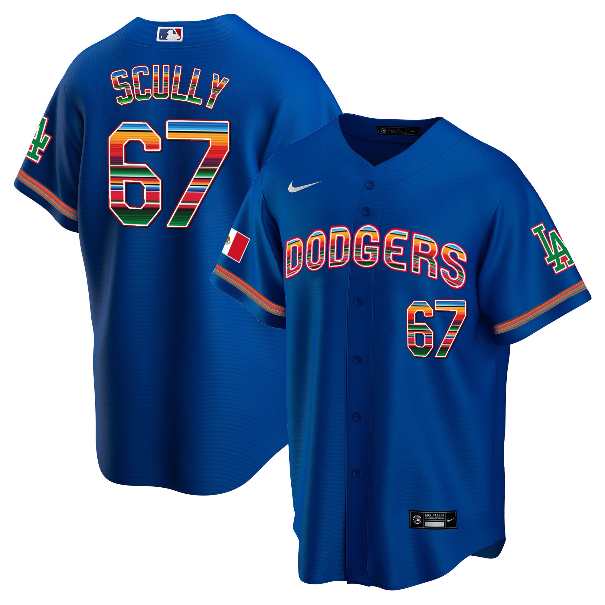 Vin Scully Men's Los Angeles Dodgers Mexico Cool Base Limited V3 Royal Jersey - All Stitched