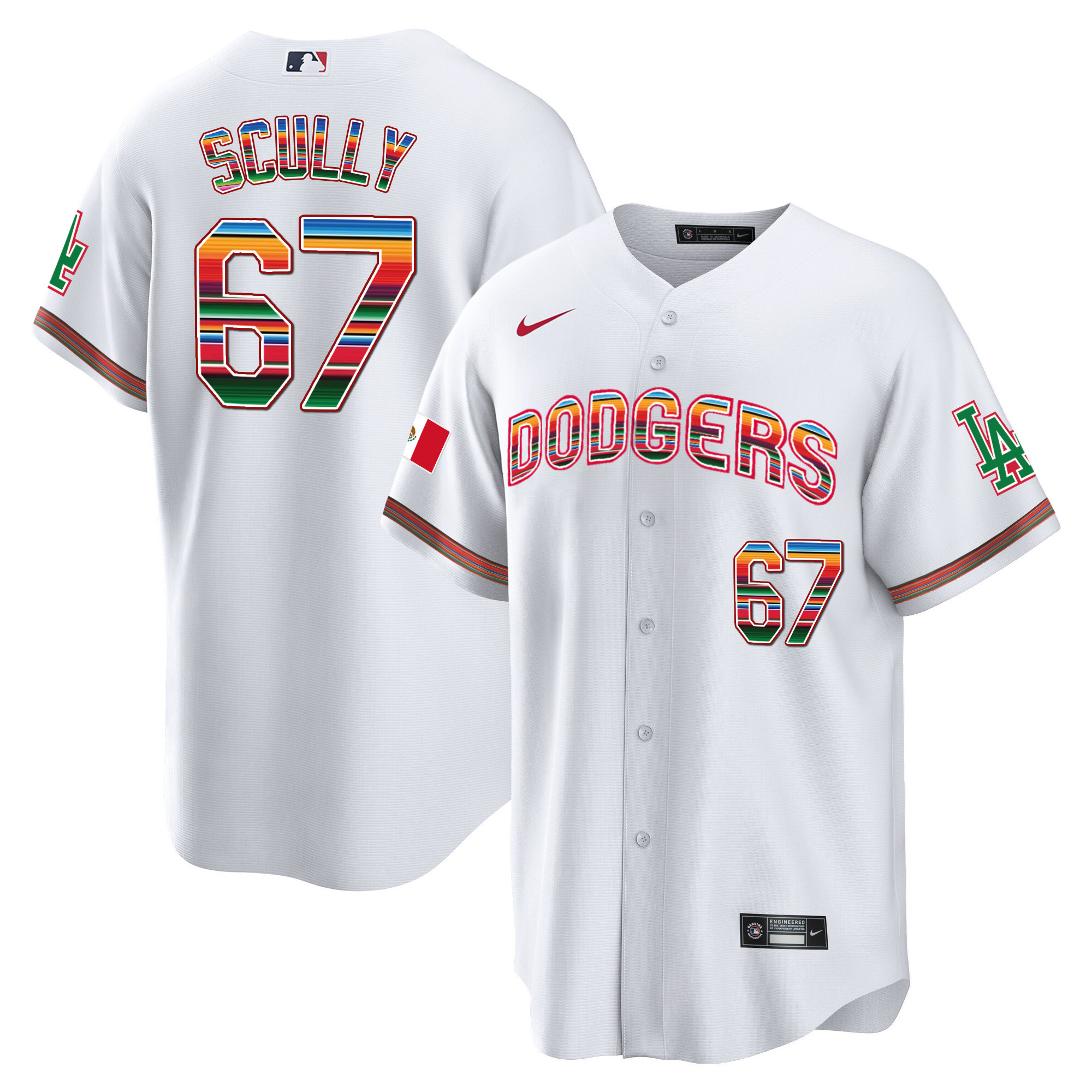 Vin Scully Men's Los Angeles Dodgers Mexico Cool Base Limited V3 White Jersey - All Stitched