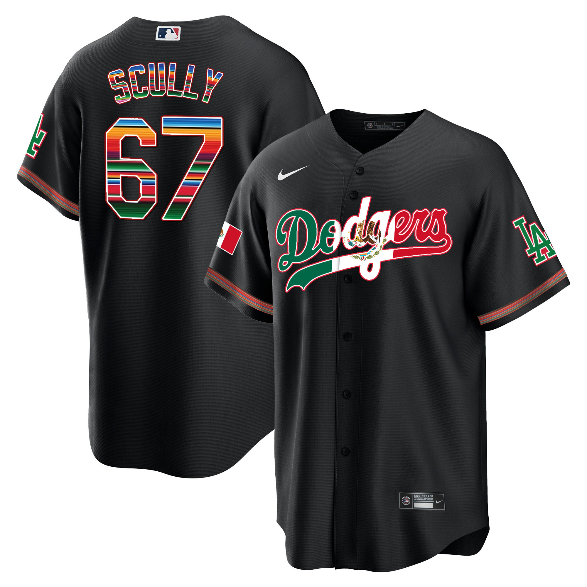 Vin Scully Men's Los Angeles Dodgers Mexico Cool Base Limited V4 Black Jersey - All Stitched