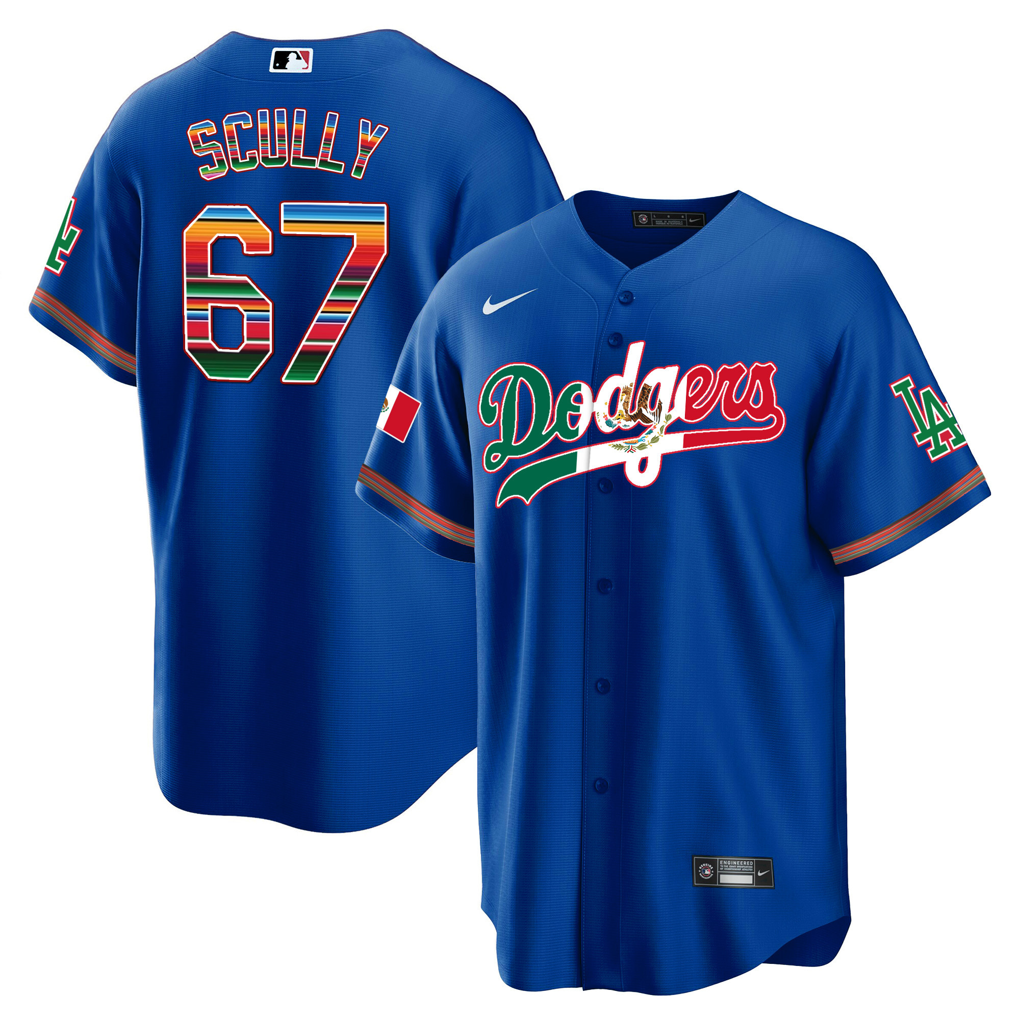 Vin Scully Men's Los Angeles Dodgers Mexico Cool Base Limited V4 Royal Jersey - All Stitched