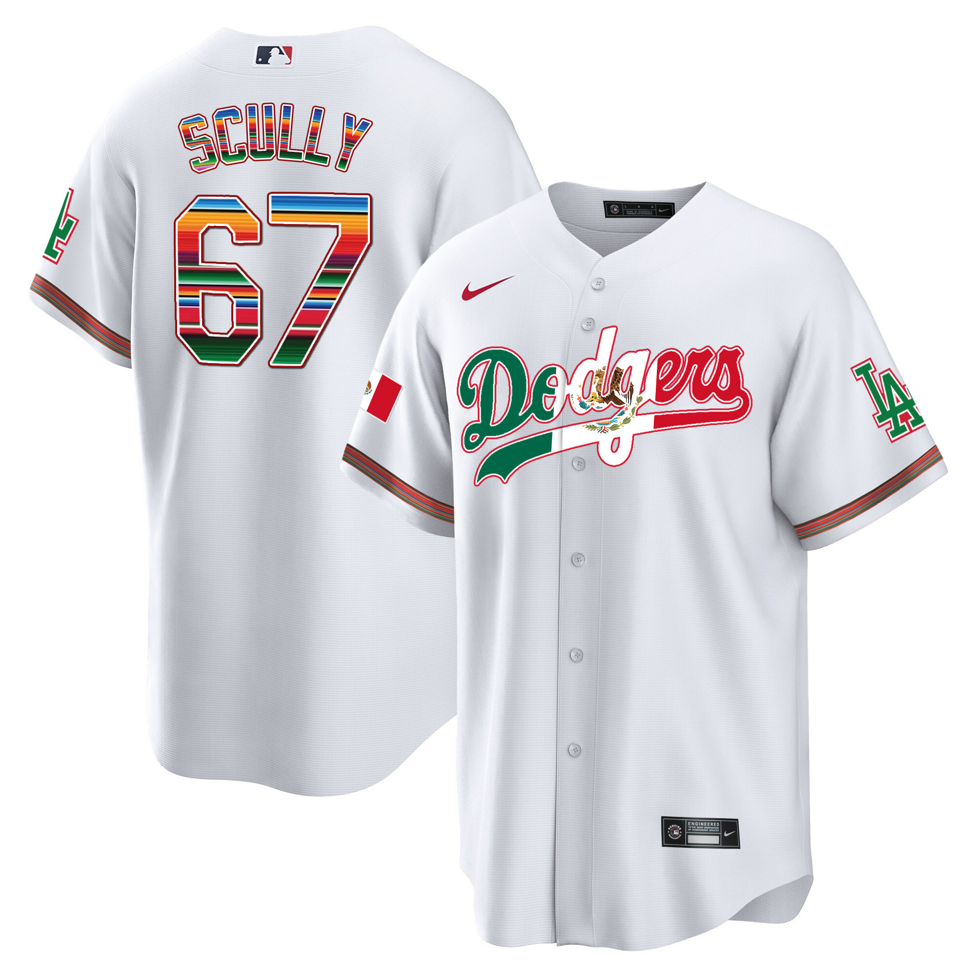 Vin Scully Men's Los Angeles Dodgers Mexico Cool Base Limited V4 White Jersey - All Stitched