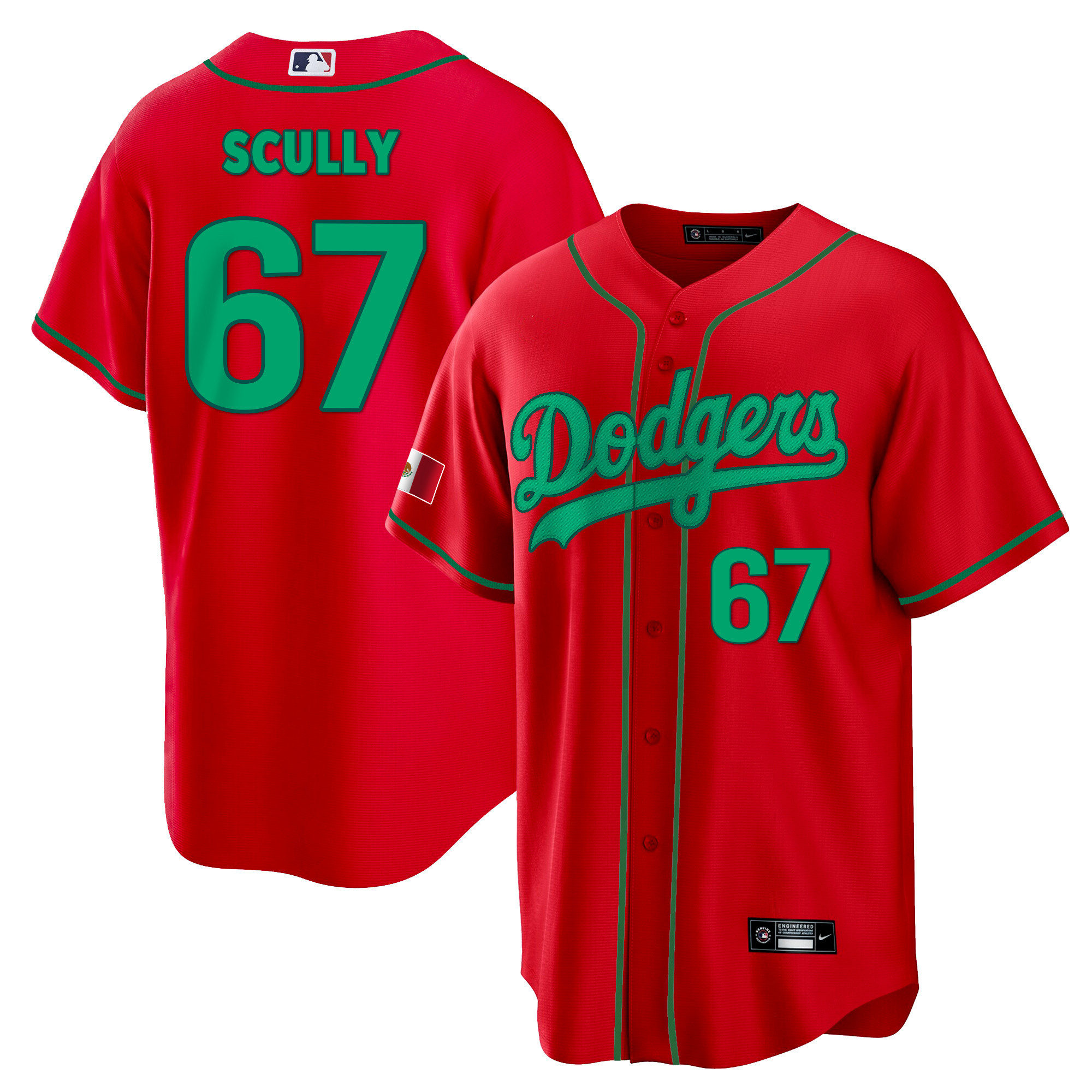 Vin Scully Men's Los Angeles Dodgers Mexico Cool Base Red Jersey - All Stitched