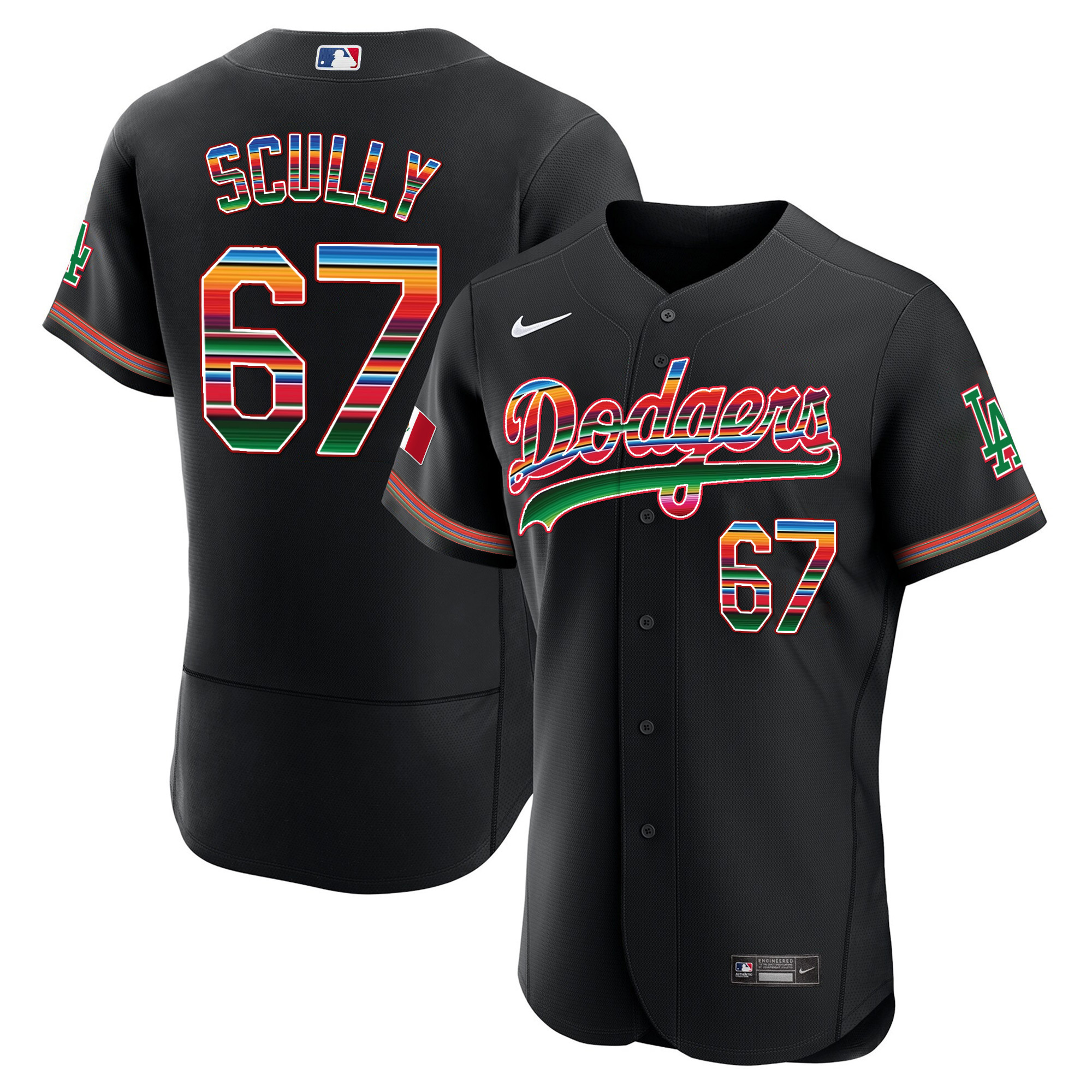 Vin Scully Men's Los Angeles Dodgers Mexico Flex Base Limited Black Jersey - All Stitched