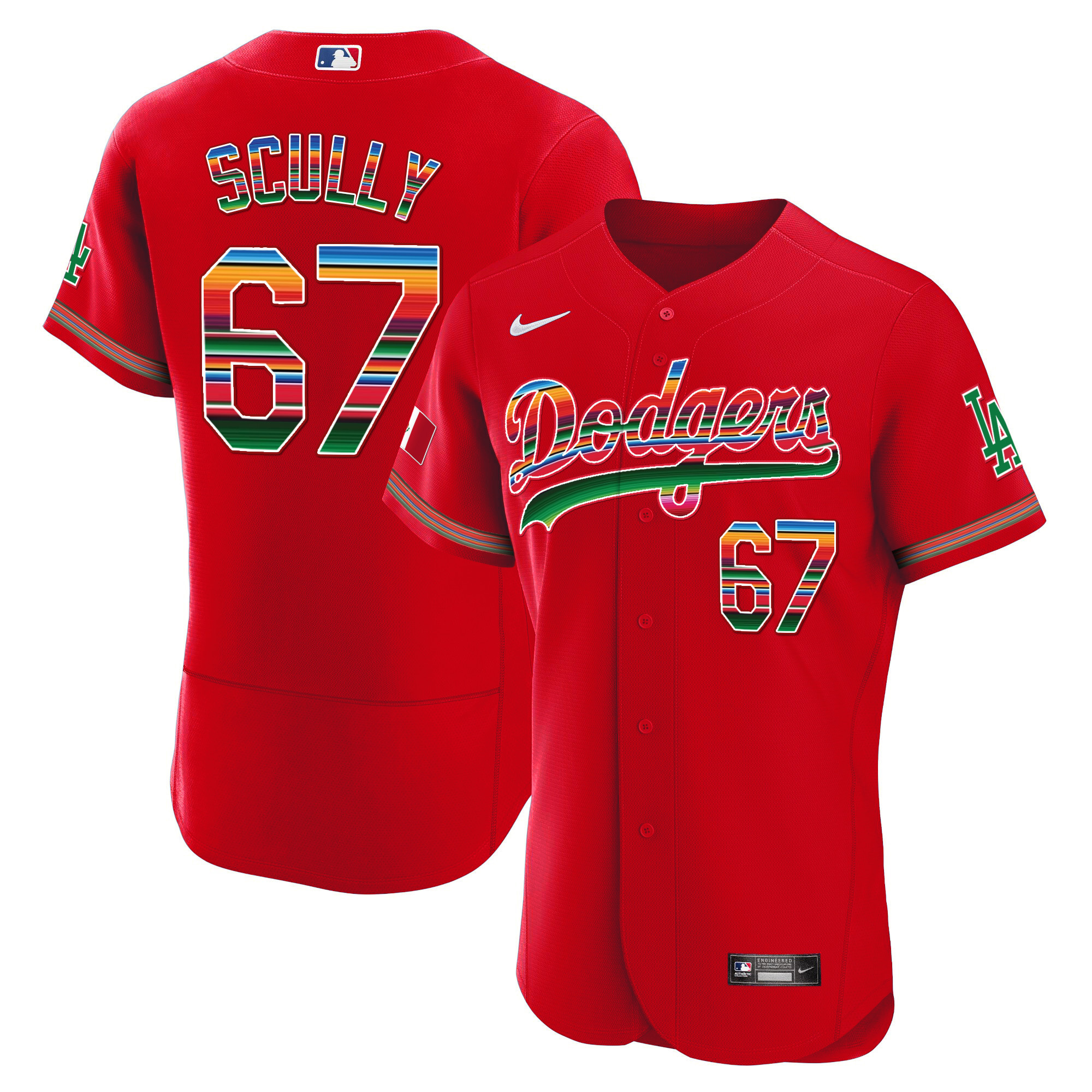 Vin Scully Men's Los Angeles Dodgers Mexico Flex Base Limited Red Jersey - All Stitched