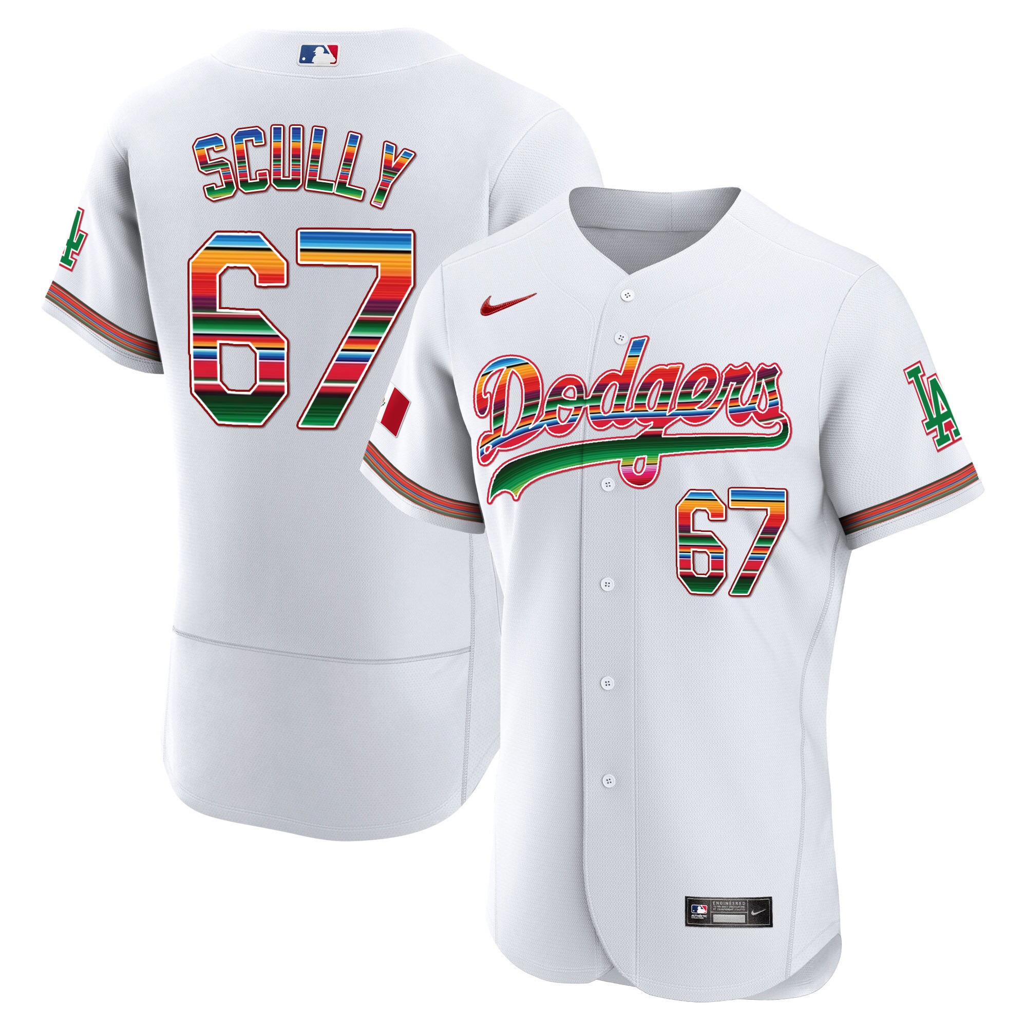 Vin Scully Men's Los Angeles Dodgers Mexico Flex Base Limited White Jersey - All Stitched