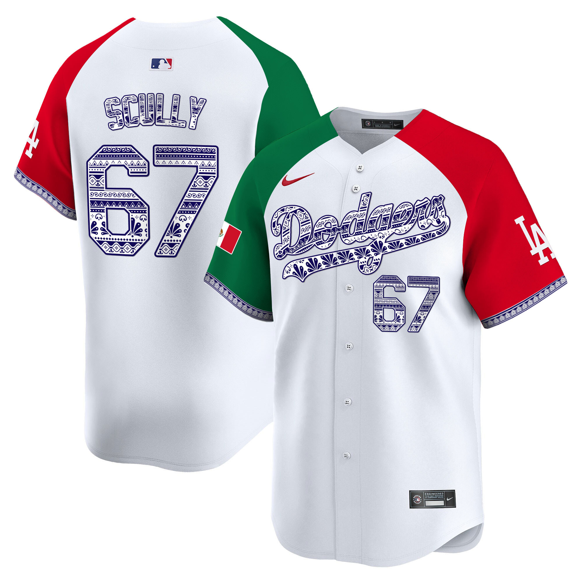 Vin Scully Men's Los Angeles Dodgers Mexico Vapor Premier Limited V3 Alternate Jersey - All Stitched
