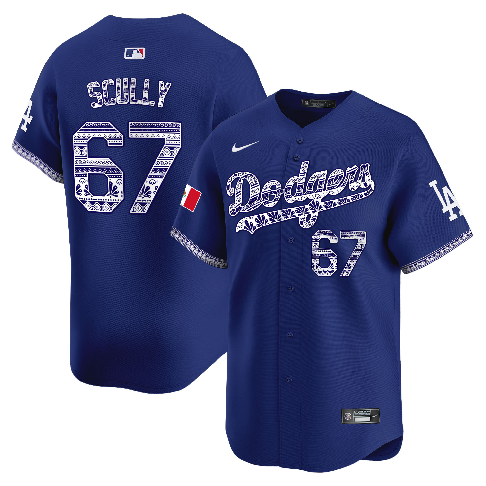 Vin Scully Men's Los Angeles Dodgers Mexico Vapor Premier Limited V3 Royal Jersey - All Stitched