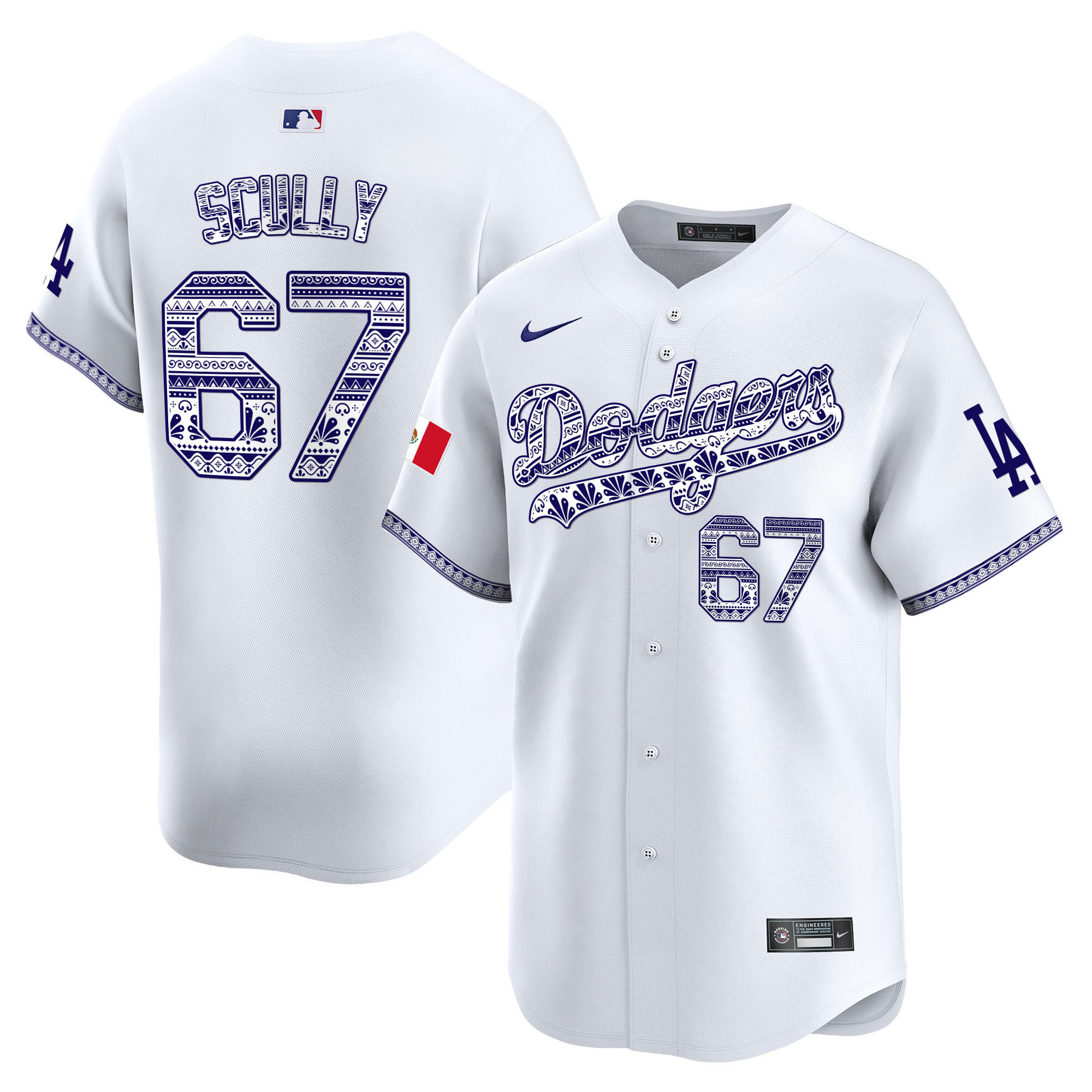 Vin Scully Men's Los Angeles Dodgers Mexico Vapor Premier Limited V3 White Jersey - All Stitched