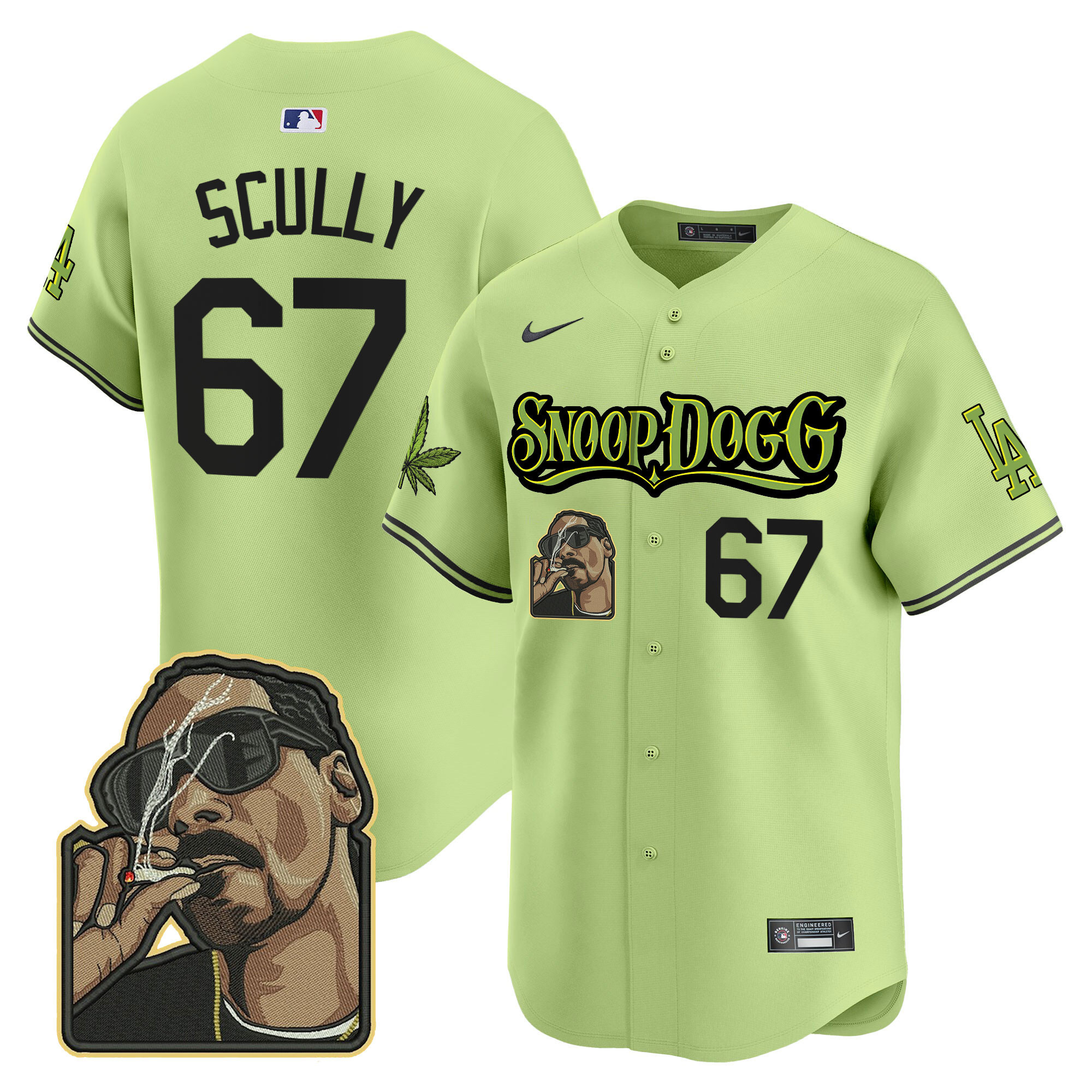 Vin Scully Men's Los Angeles Dodgers Snoop Dogg Vapor Premier Limited Light Green Jersey - All Stitched