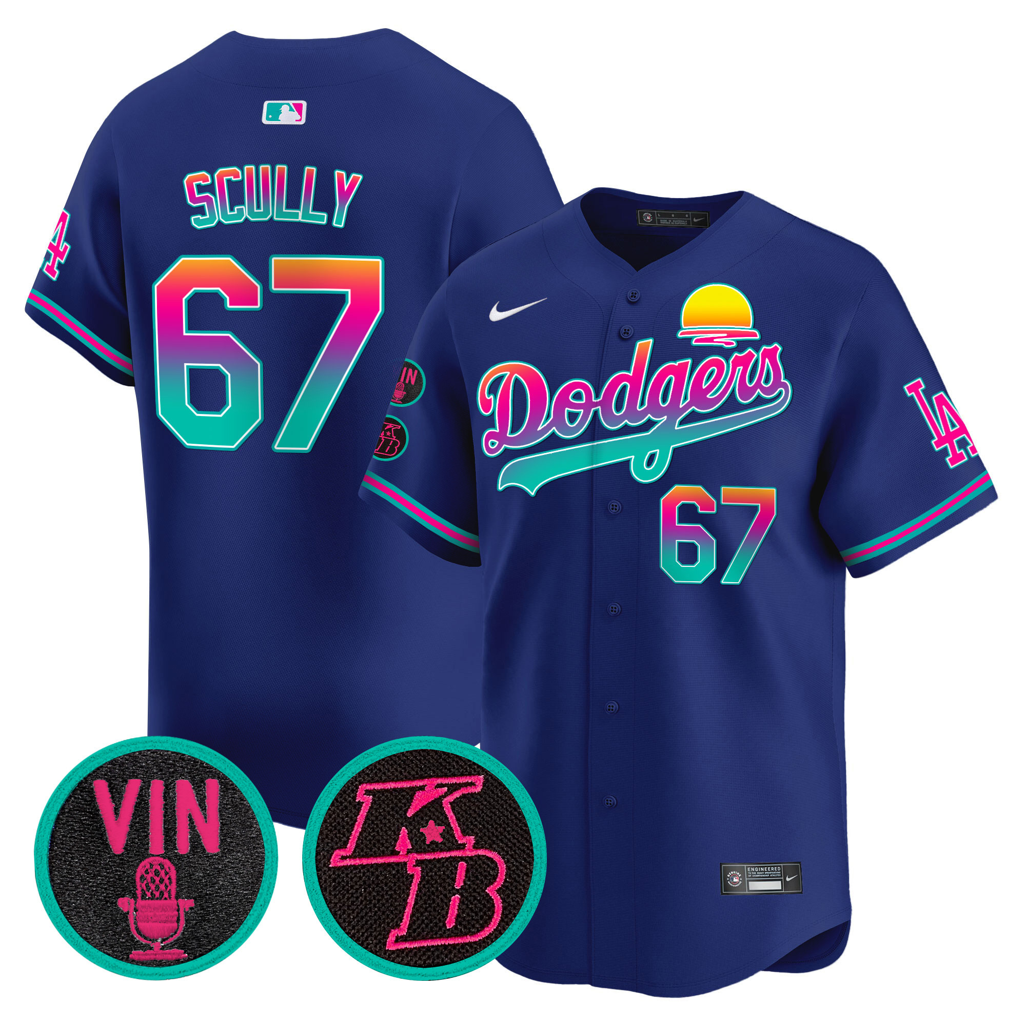 Vin Scully Men's Los Angeles Dodgers Vin & Kobe Patch Gold Trim Vapor Premier Limited LA City Jersey - All Stitched