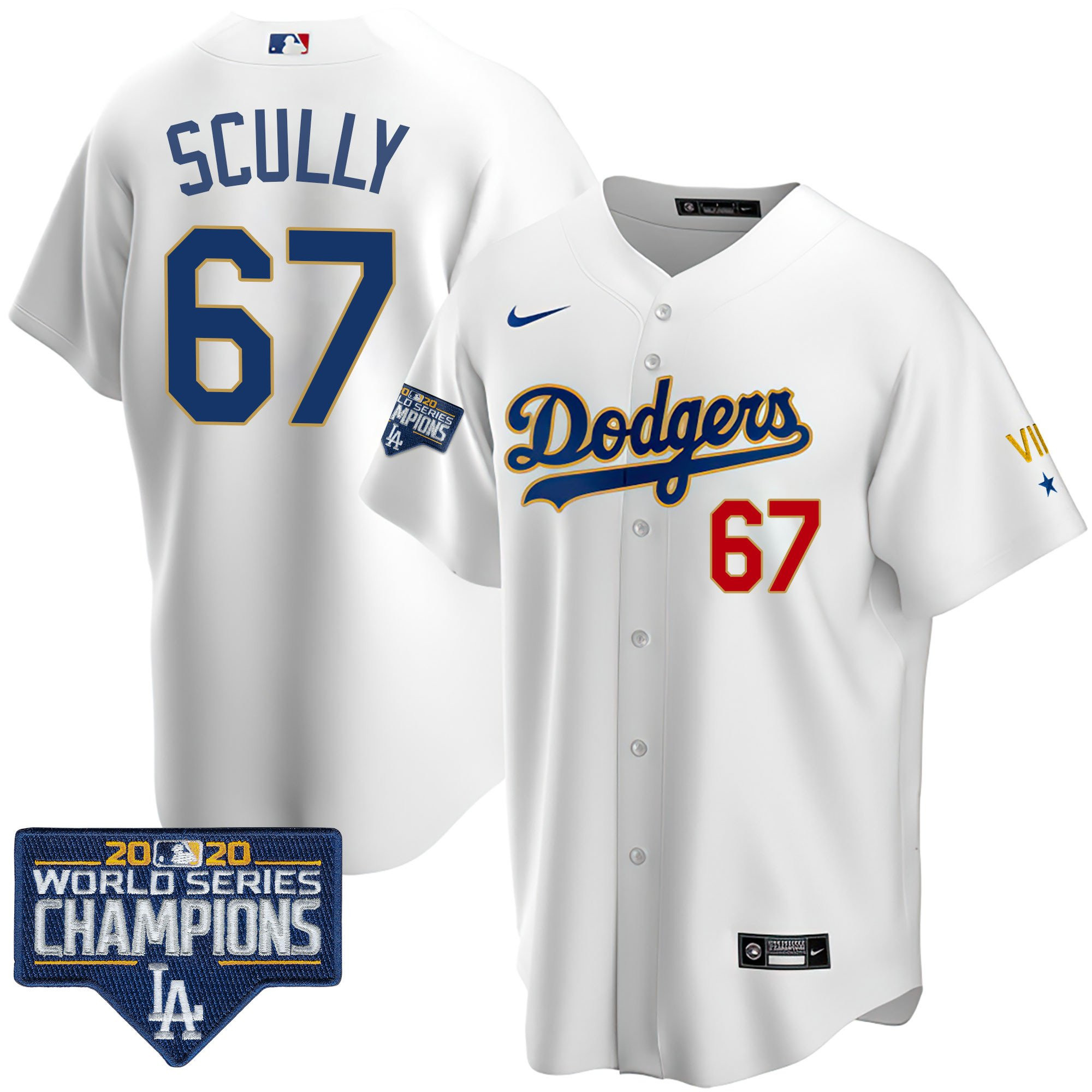 Vin Scully Men's Los Angeles Dodgers World Series Patch Gold Limited Cool White Jersey - All Stitched