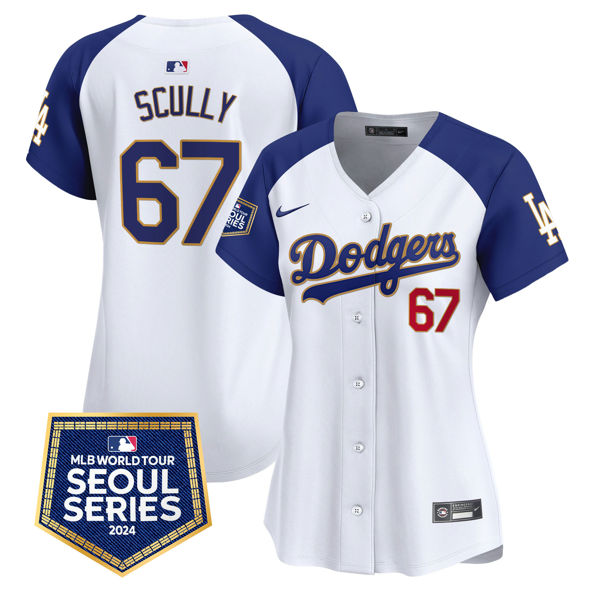Vin Scully Women's Los Angeles Dodgers 2024 World Tour Seoul Series Patch Vapor Premier Limited White Alternate Jersey - All Stitched