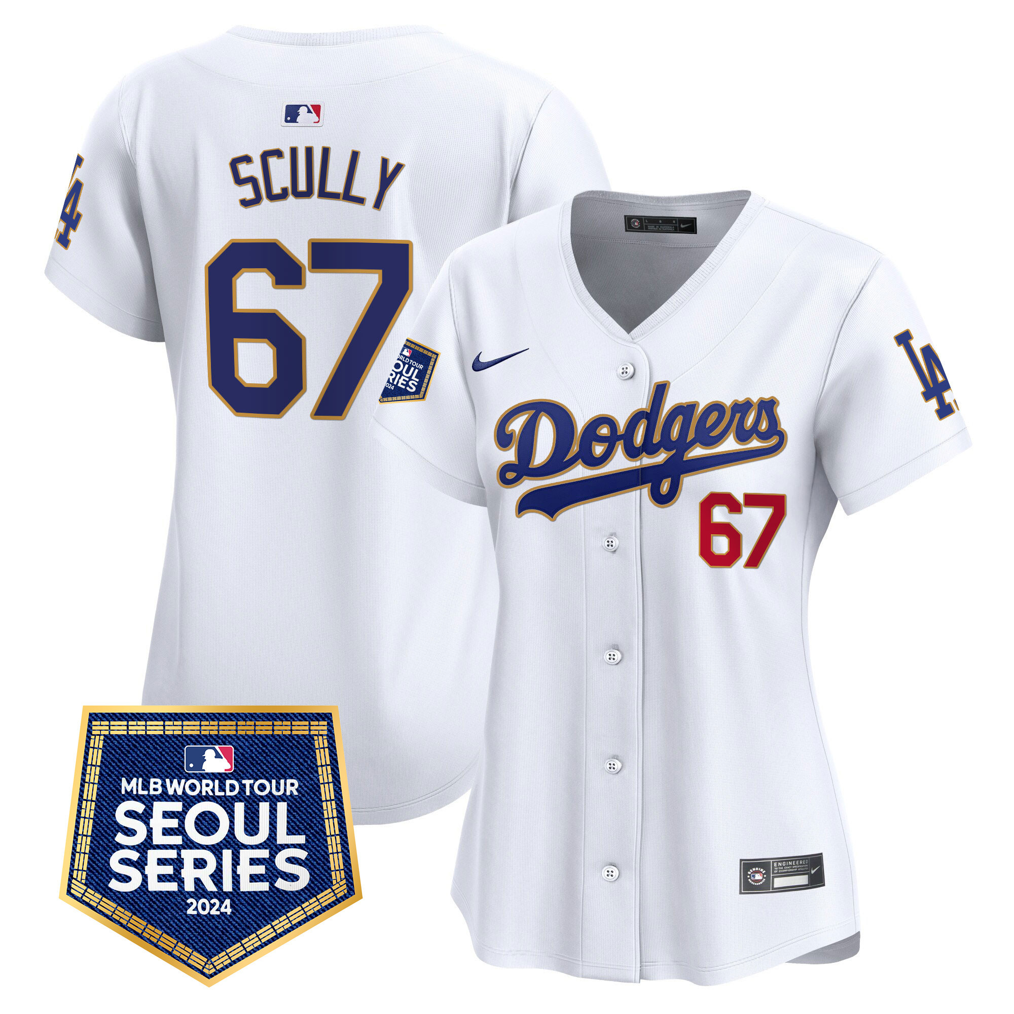 Vin Scully Women's Los Angeles Dodgers 2024 World Tour Seoul Series Patch Vapor Premier Limited White Jersey - All Stitched