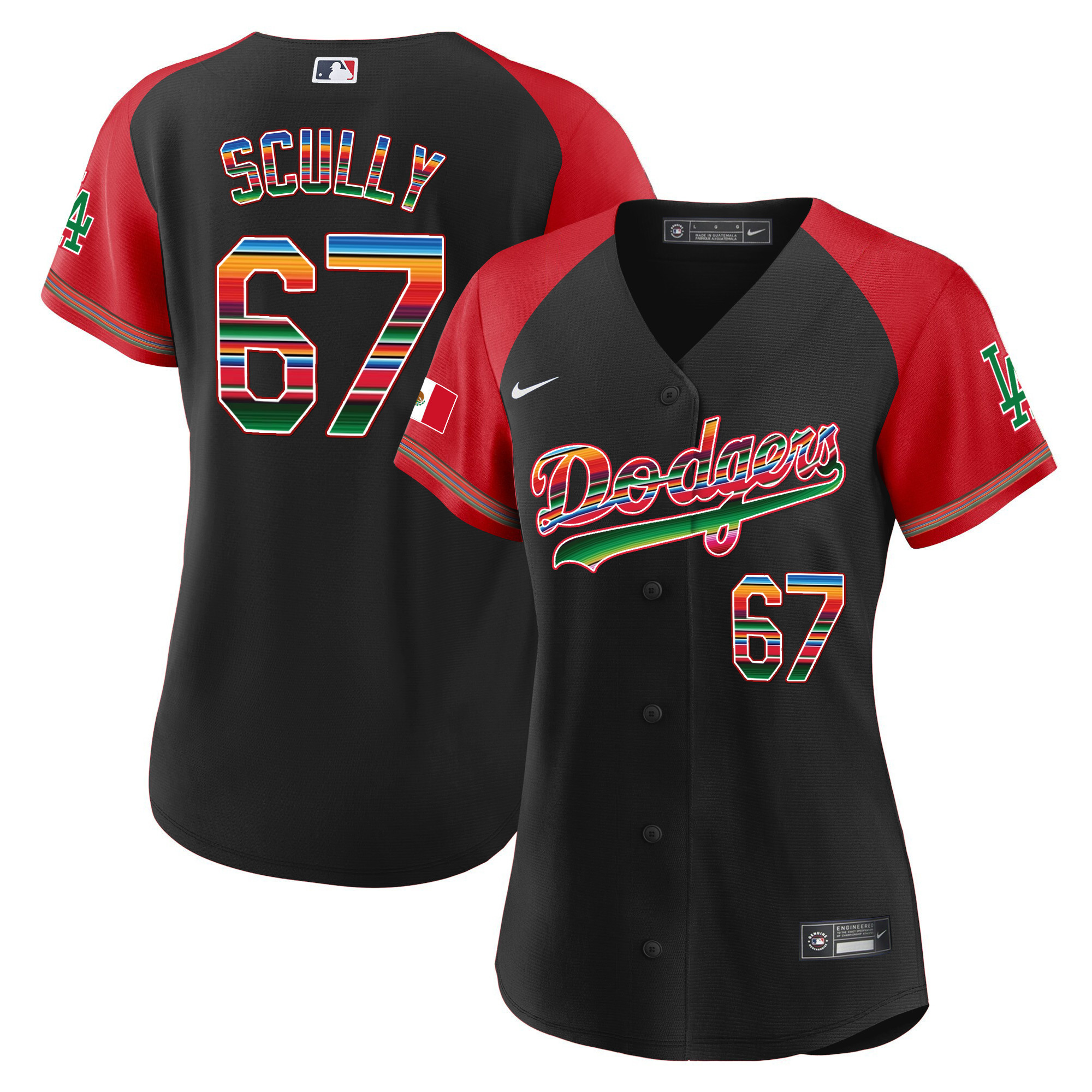 Vin Scully Women's Los Angeles Dodgers Mexico Alternate Baseball Black Jersey - All Stitched