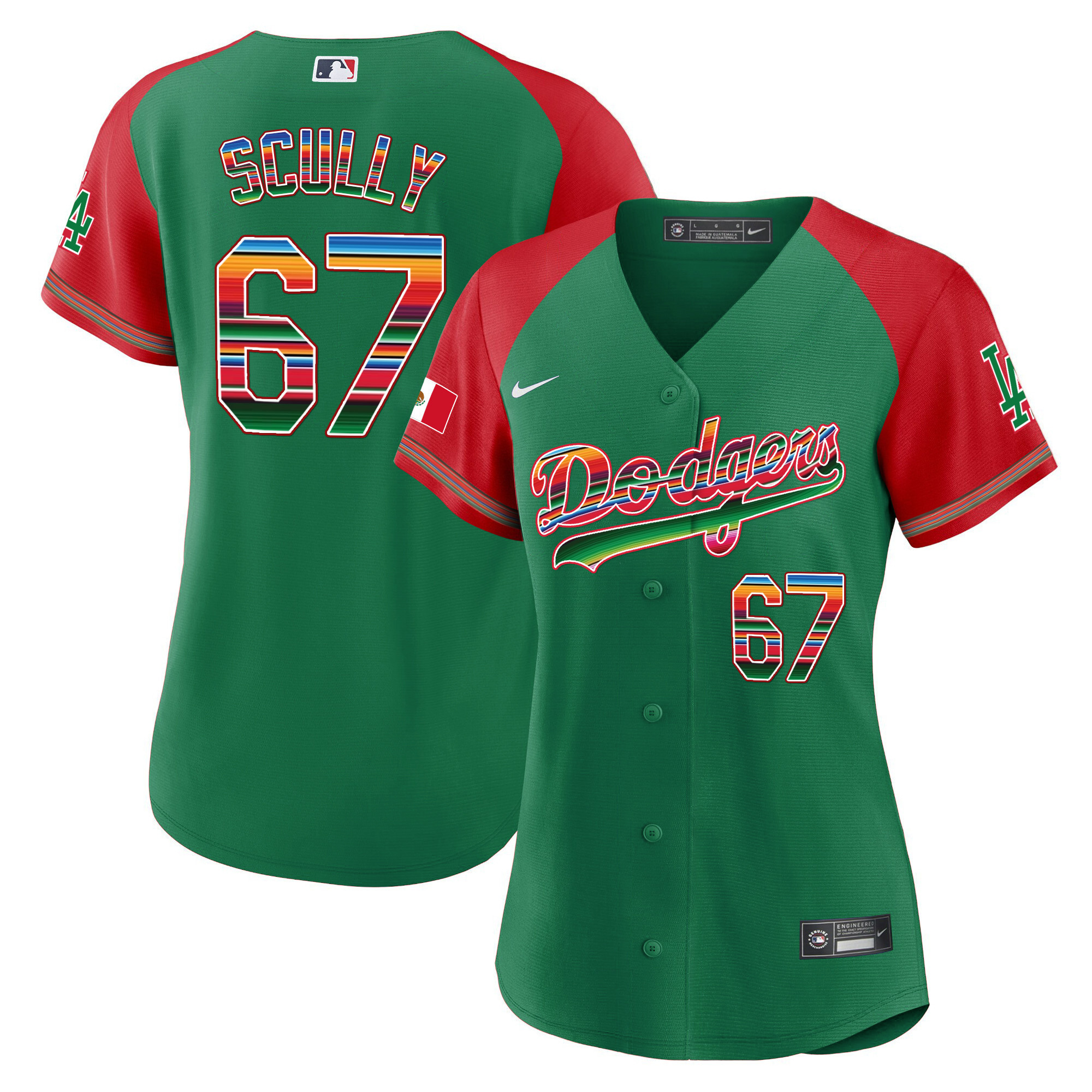 Vin Scully Women's Los Angeles Dodgers Mexico Alternate Baseball Green Jersey - All Stitched