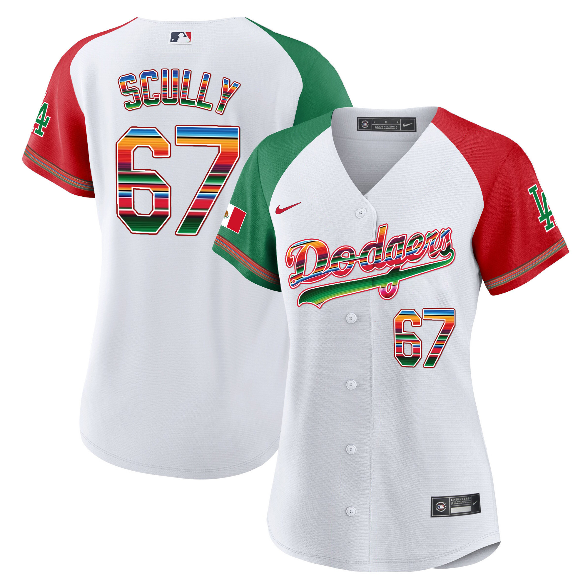 Vin Scully Women's Los Angeles Dodgers Mexico Alternate Baseball White Jersey - All Stitched