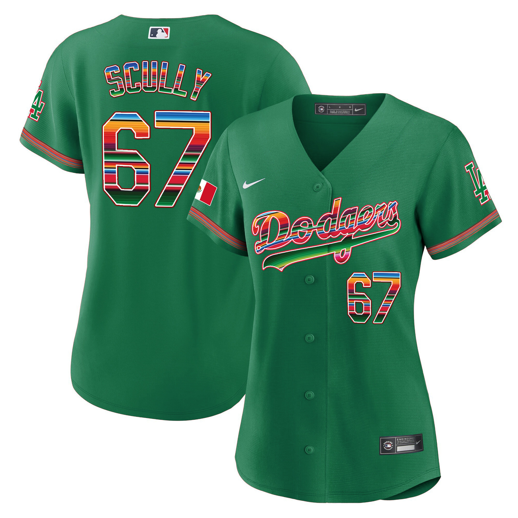 Vin Scully Women's Los Angeles Dodgers Mexico Baseball Limited Green Jersey - All Stitched