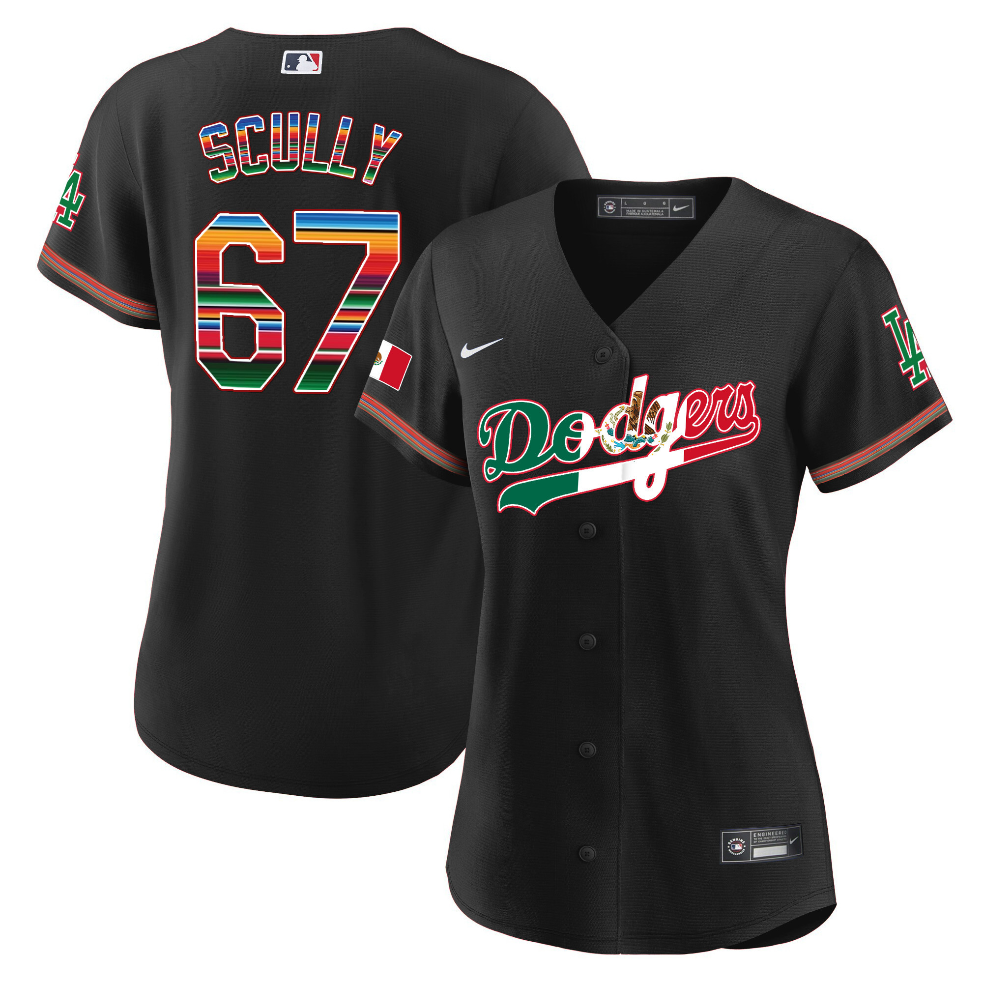 Vin Scully Women's Los Angeles Dodgers Mexico Baseball Limited V4 Black Jersey - All Stitched