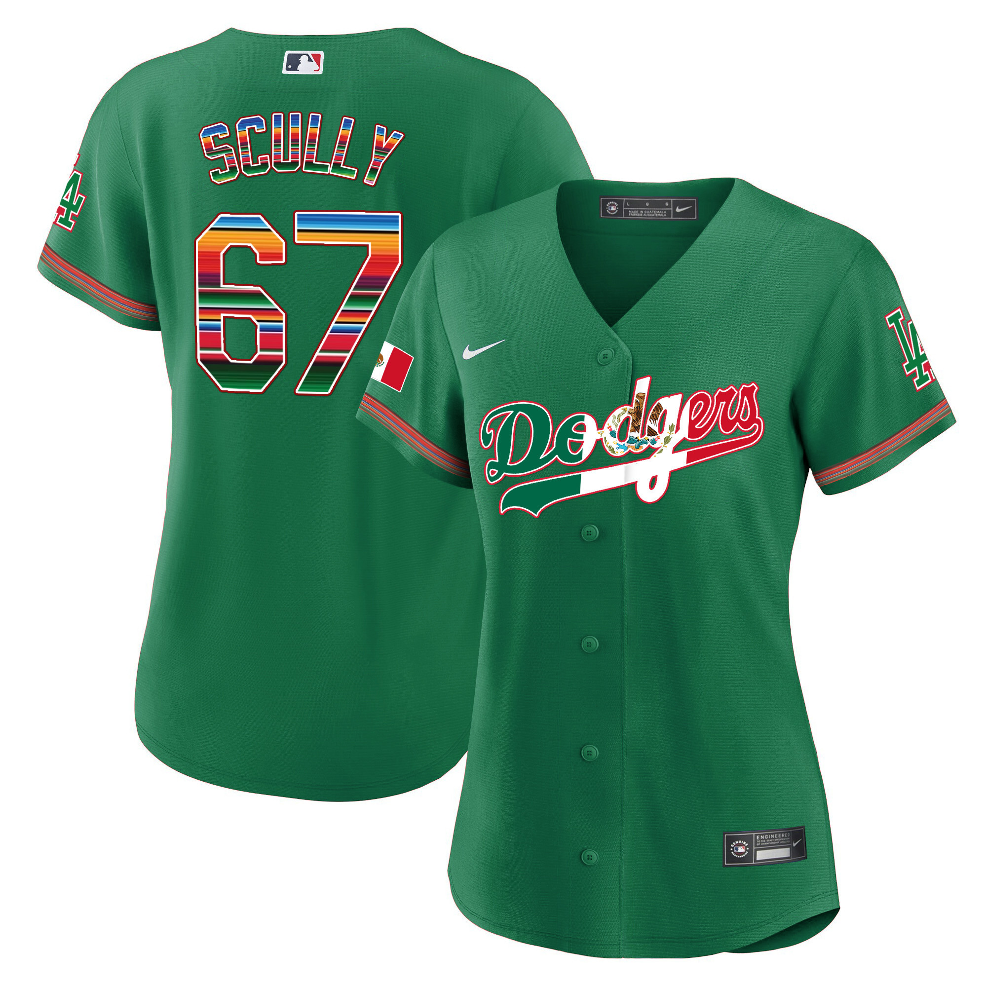 Vin Scully Women's Los Angeles Dodgers Mexico Baseball Limited V4 Green Jersey - All Stitched