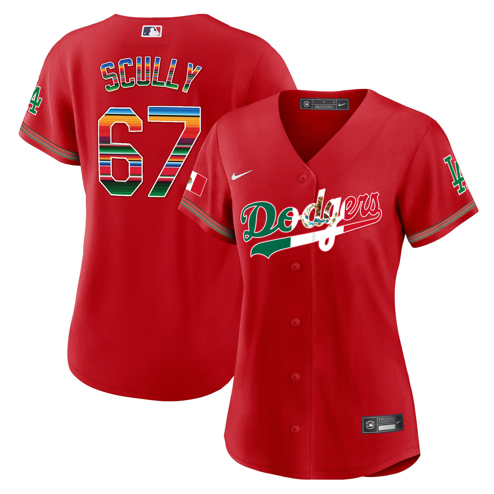 Vin Scully Women's Los Angeles Dodgers Mexico Baseball Limited V4 Red Jersey - All Stitched