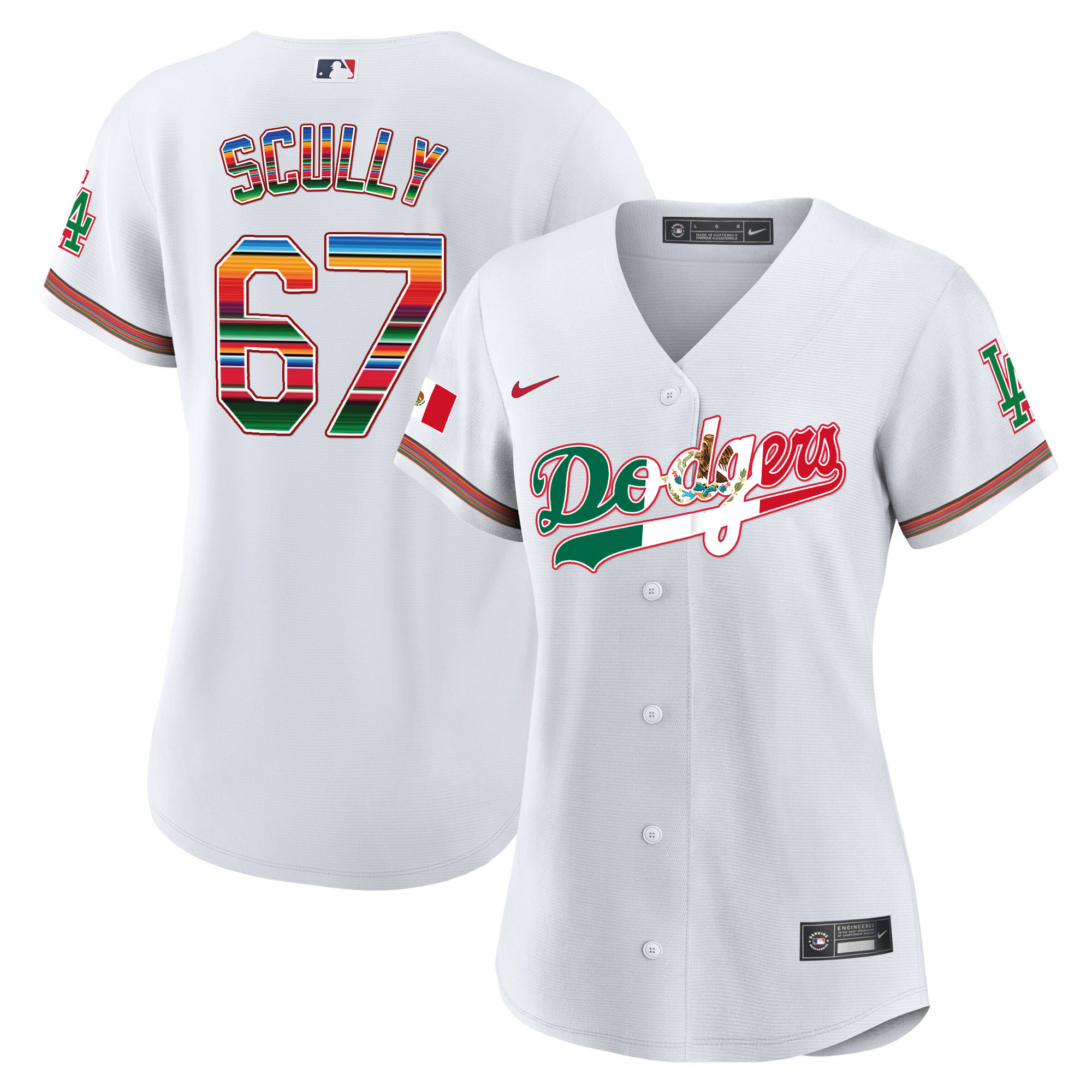 Vin Scully Women's Los Angeles Dodgers Mexico Baseball Limited V4 White Jersey - All Stitched