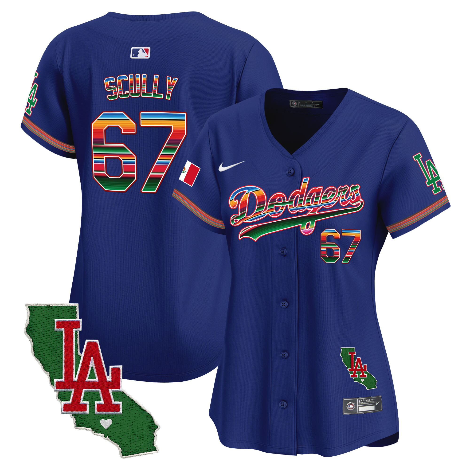 Vin Scully Women's Los Angeles Dodgers Mexico California Patch Vapor Premier Limited V2 Royal Jersey - All Stitched