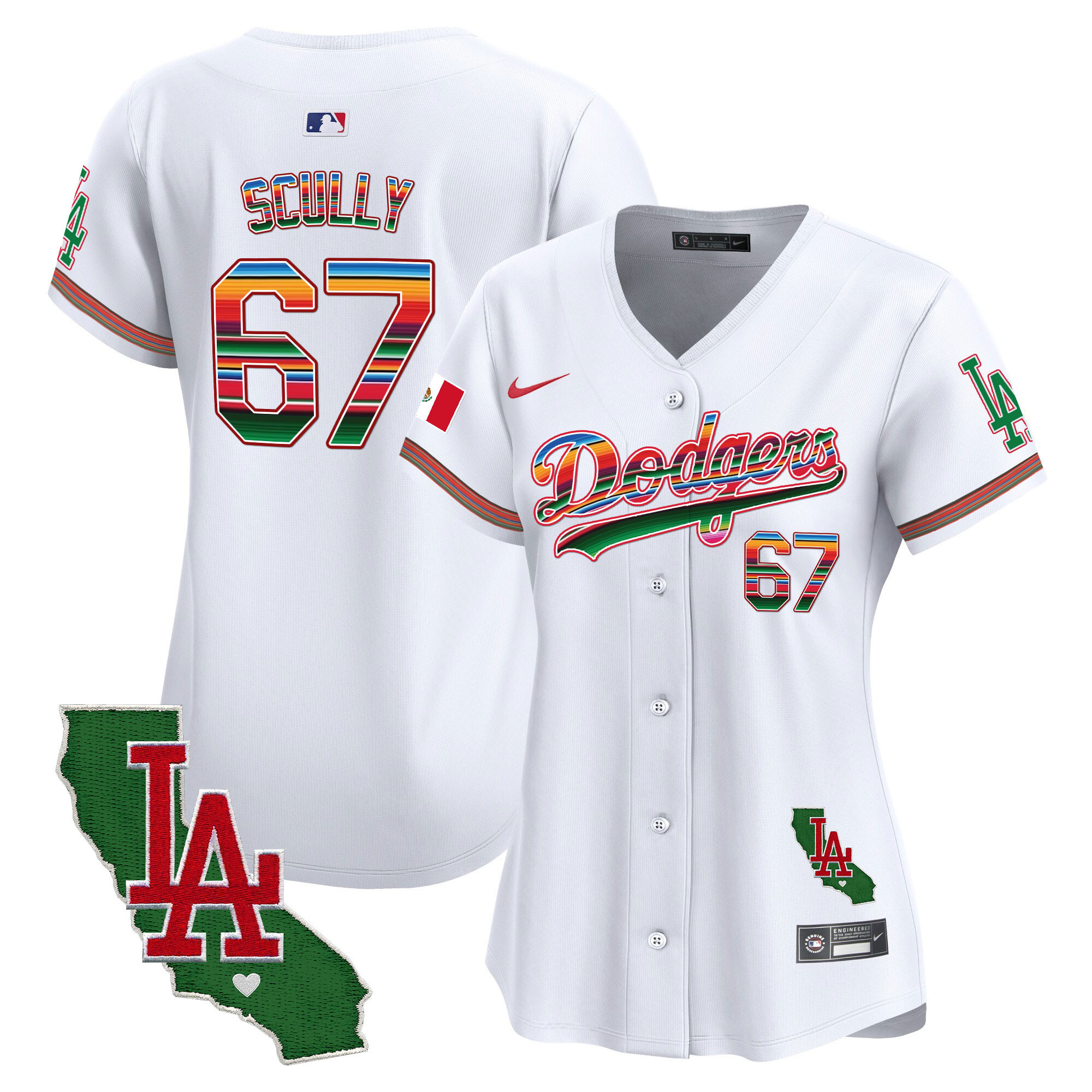 Vin Scully Women's Los Angeles Dodgers Mexico California Patch Vapor Premier Limited V2 White Jersey - All Stitched