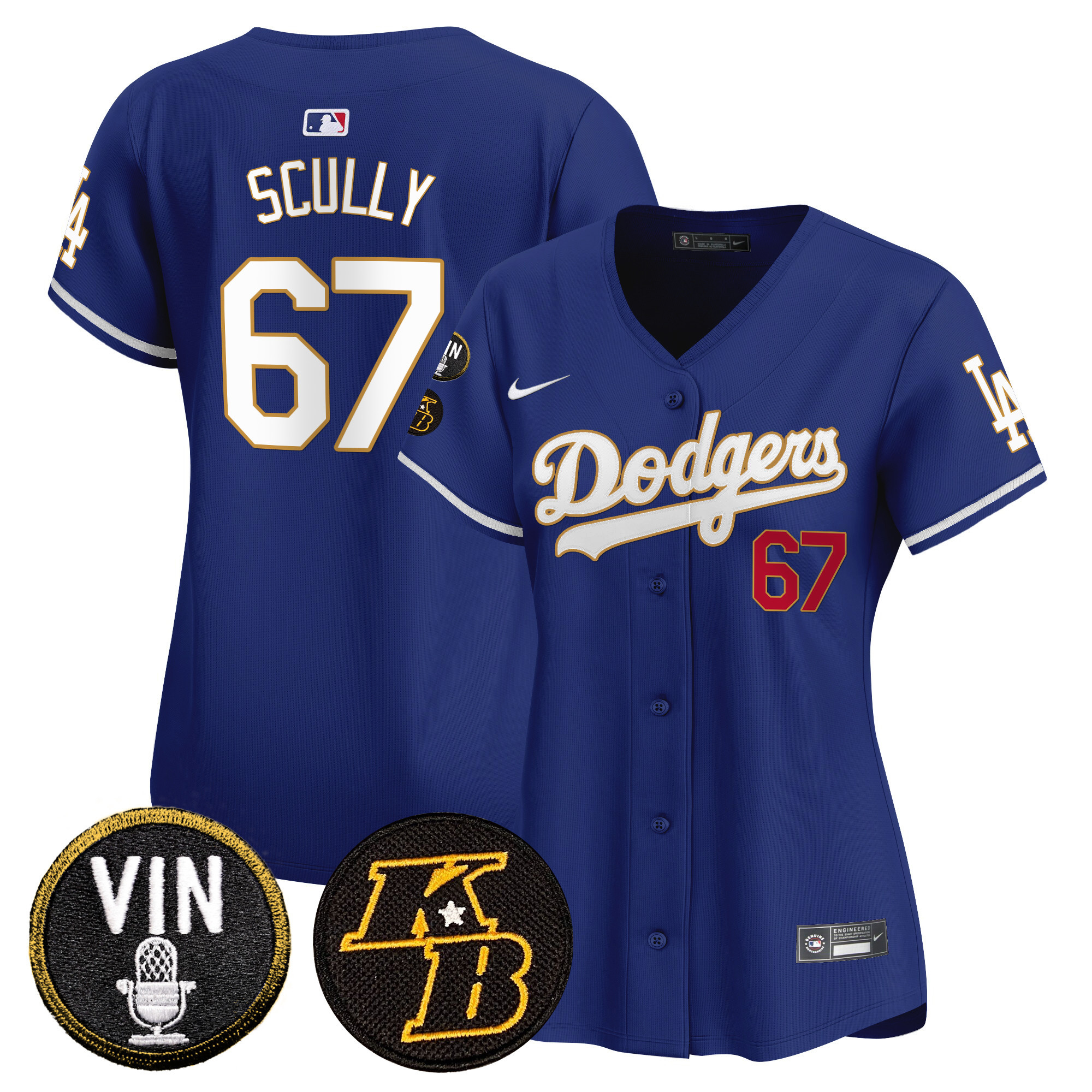 Vin Scully Women's Los Angeles Dodgers Vin & Kobe Patch Gold Trim Vapor Premier Limited Royal Jersey - All Stitched