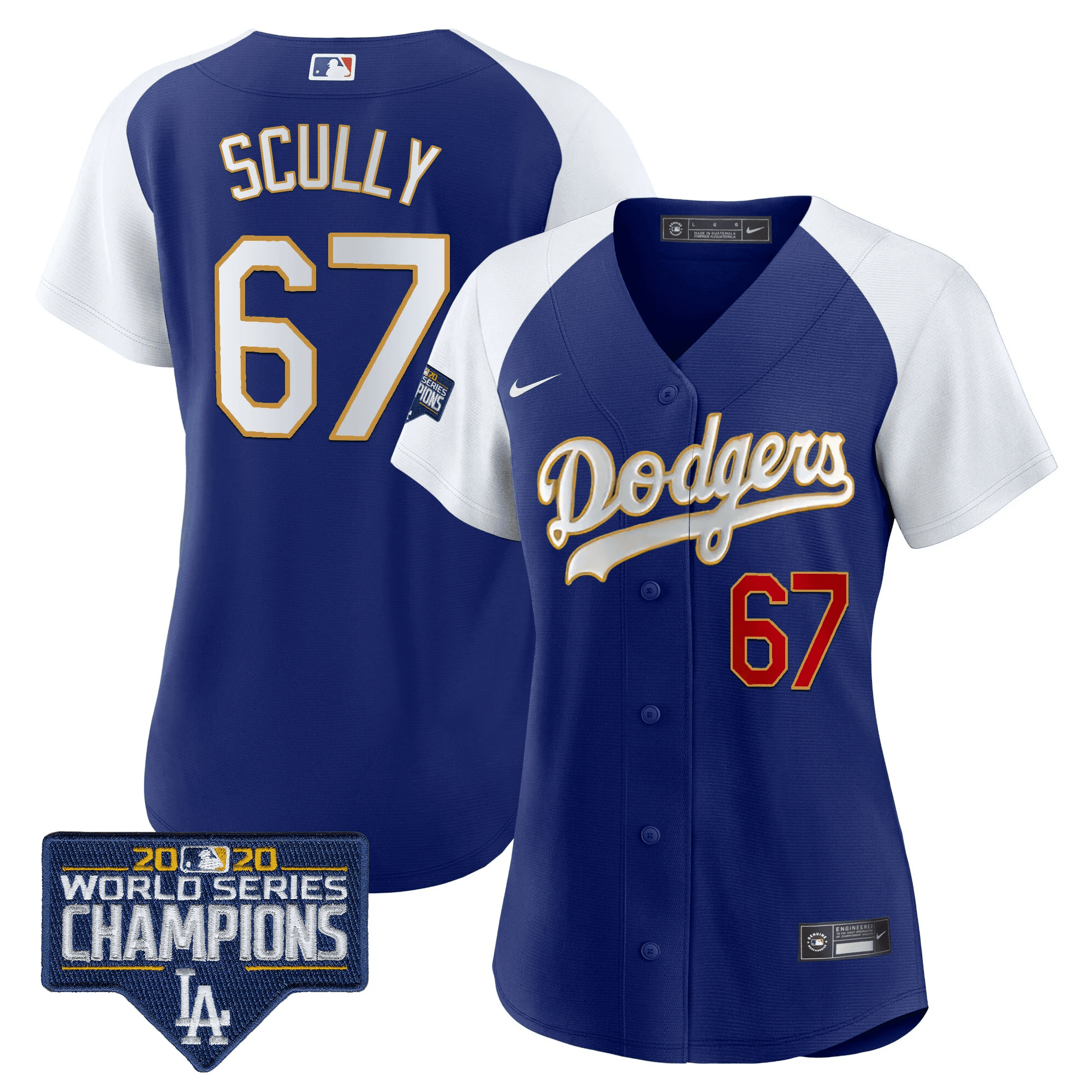 Vin Scully Women's Los Angeles Dodgers World Series Champions Patch Gold Trim Alternate Royal Jersey - All Stitched
