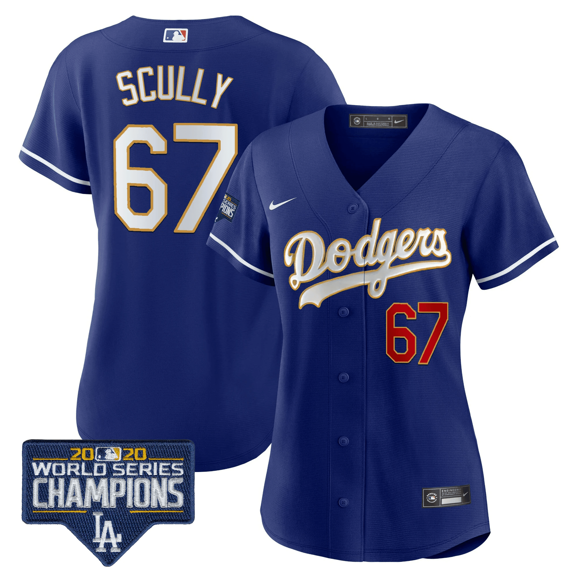 Vin Scully Women's Los Angeles Dodgers World Series Champions Patch Gold Trim Royal Jersey - All Stitched