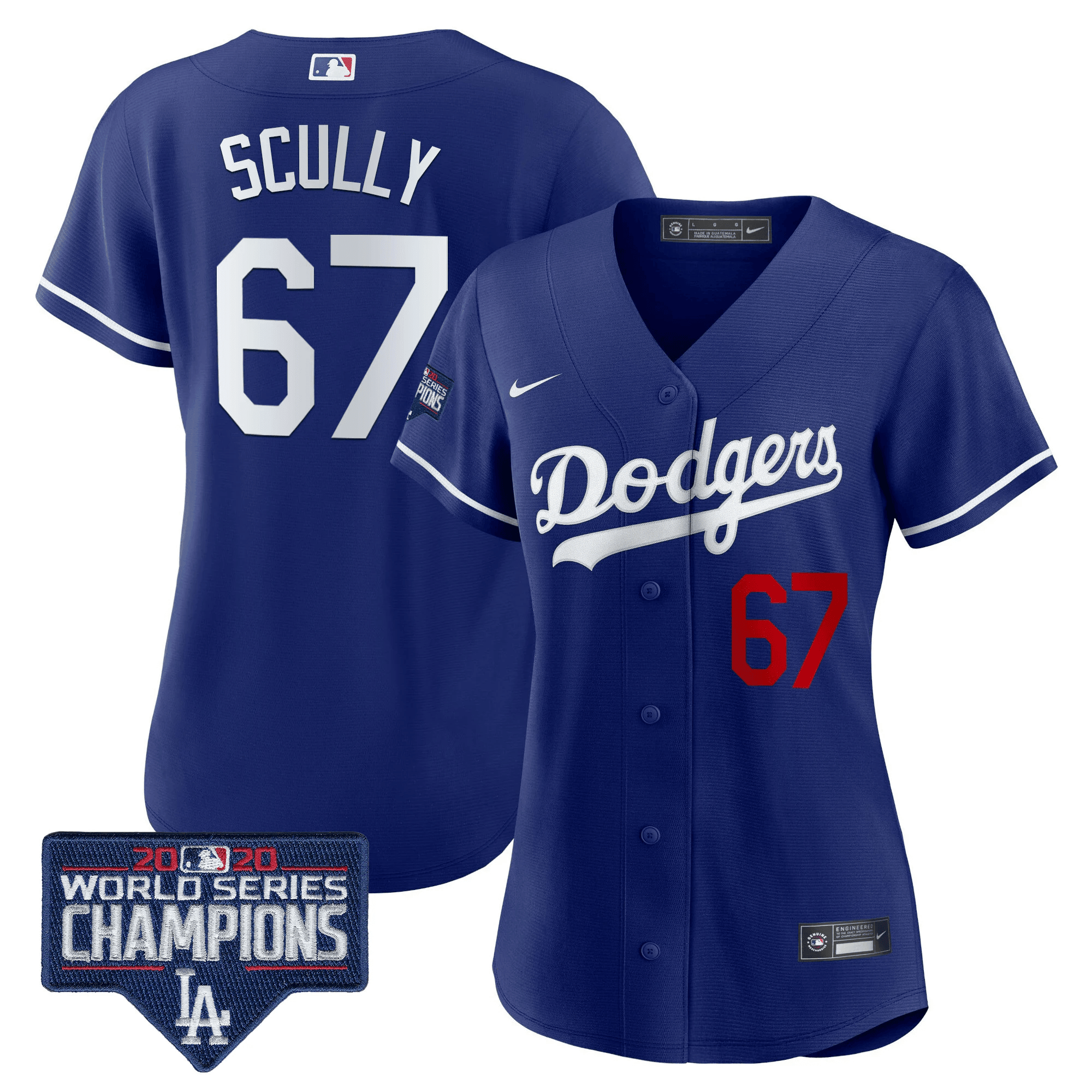 Vin Scully Women's Los Angeles Dodgers World Series Champions Patch Royal Jersey - All Stitched